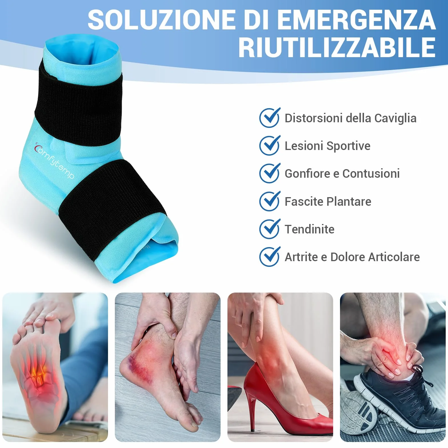 Comfytemp Impacco di Ghiaccio per Caviglia e Piede, Terapia Calda e Fredda per Fascite Plantare, Distorsione, Gonfiore, 1 Unità