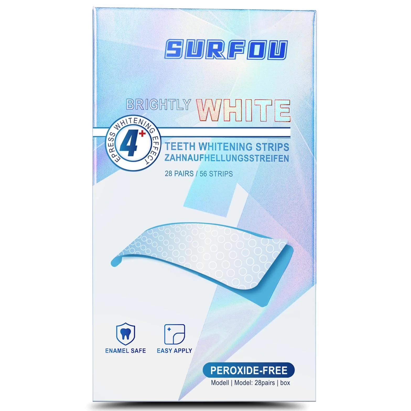 SURFOU Sbiancante Denti 56 Pezzi,Teeth Whitening Strips,Sbiancamento Rapido e Delicato – Senza Perossido,per Denti Sensibili, al Gusto Menta