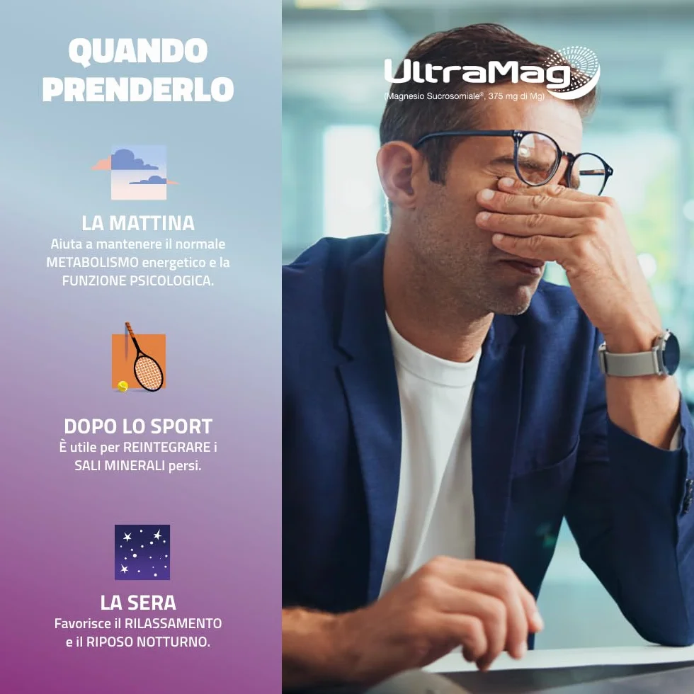 UltraMag Integratore di Magnesio Sucrosomiale 375 mg, Alto assorbimento, Riduce stress e affaticamento, 20+20 bustine, Pharmanutra