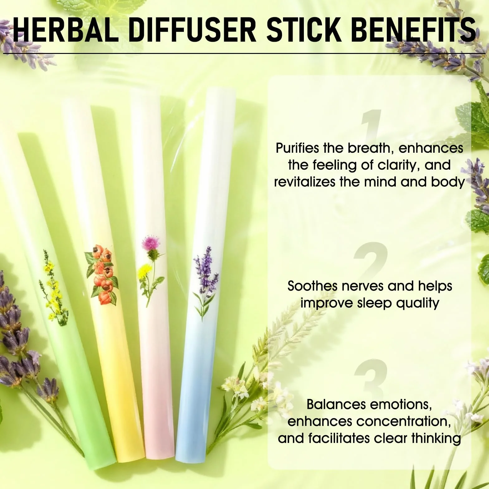 4 PCS Diffusore di Erbe Aromatiche, Herbal Diffuser Pen, Formula con Estratti Vegetali Multipli, Design Portatile, Aumenta l'energia, Rinfrescante e Rinvigorente