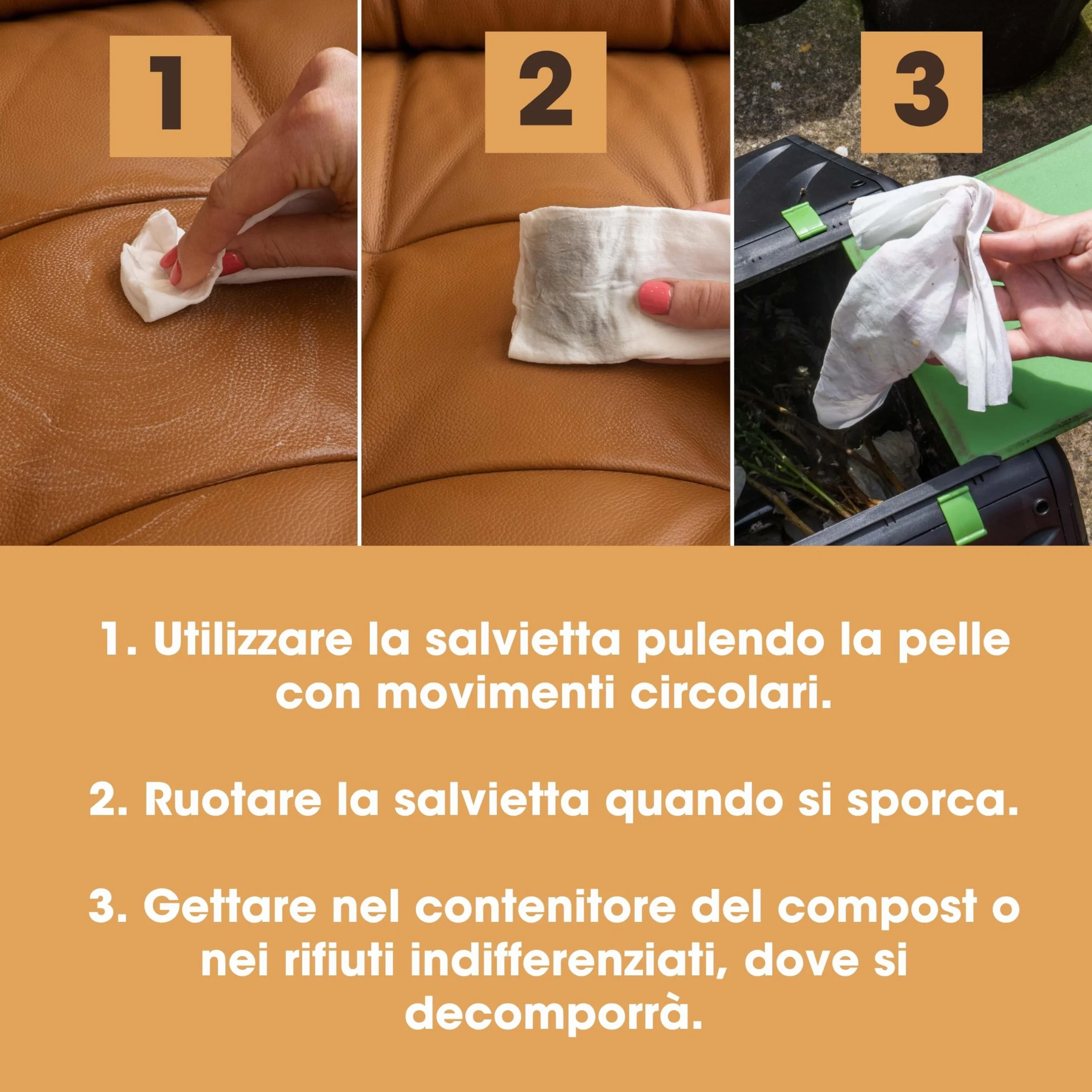 Furniture Clinic Salviette per Pulizia Pelle 80 Biodegradabili Compostabili