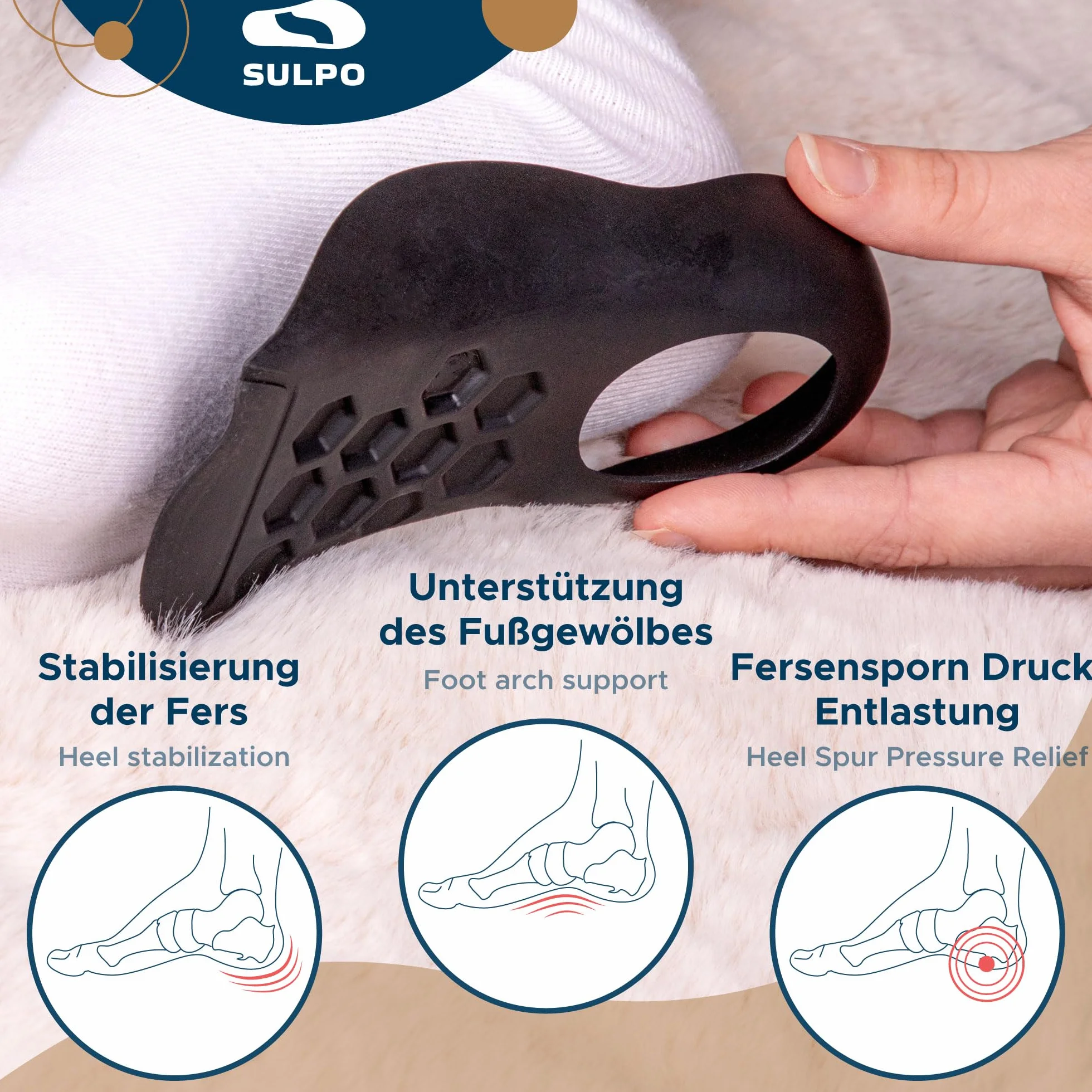 SULPO Talloniera per spina calcaneare - 3/4 Solette ortopediche per tallonite e piedi piatti - Proteggi tallone per scarpe - Cuscinetti tallone per fascite plantare e il dolore ai piedi - 36-39 / M