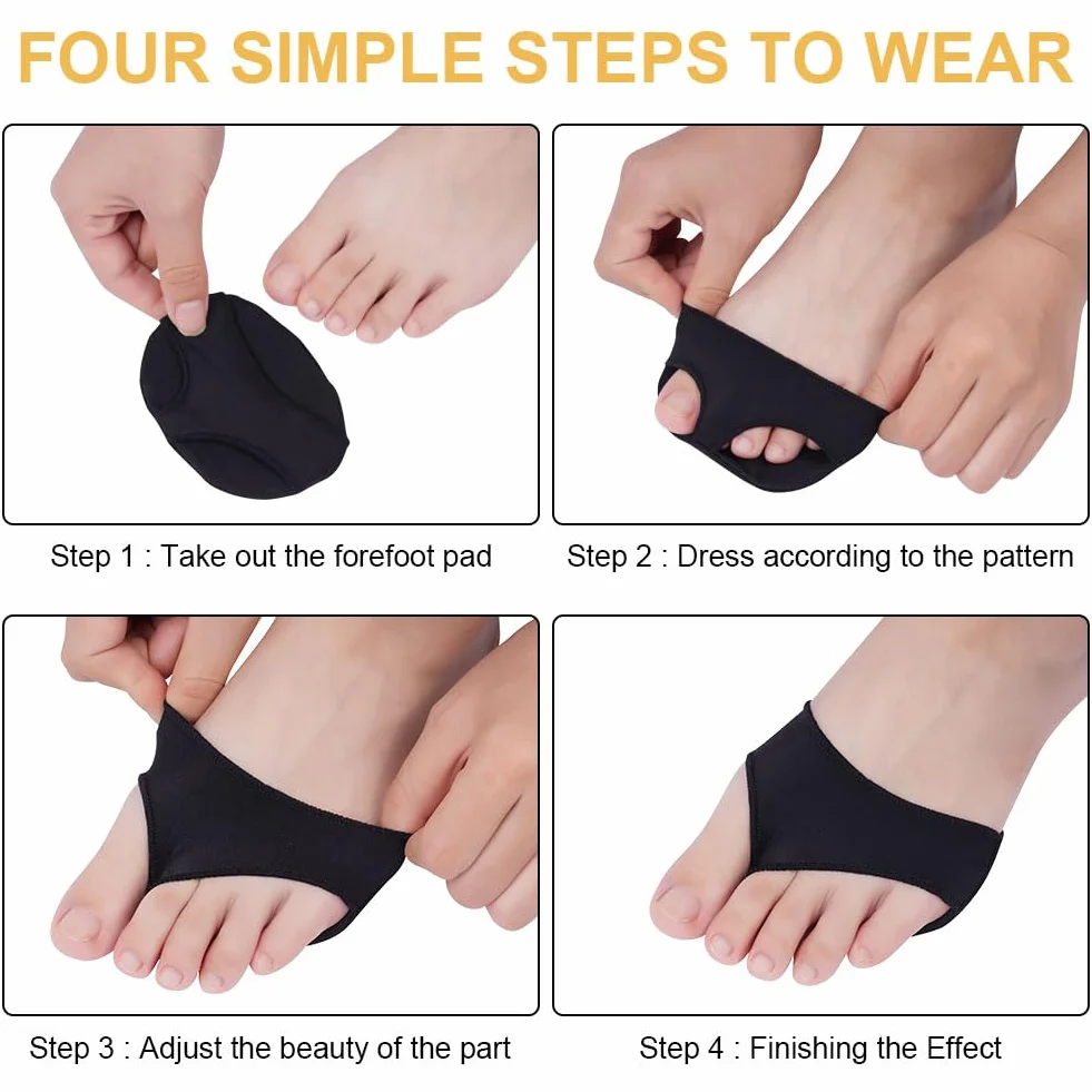 LOPHE Cuscinetti Metatarsali 2 Pezzi in Tessuto, Cuscinetto Metatarsale Traspirante Morbido, Metatarsal Pads per Scarpe e Piedi, Nero
