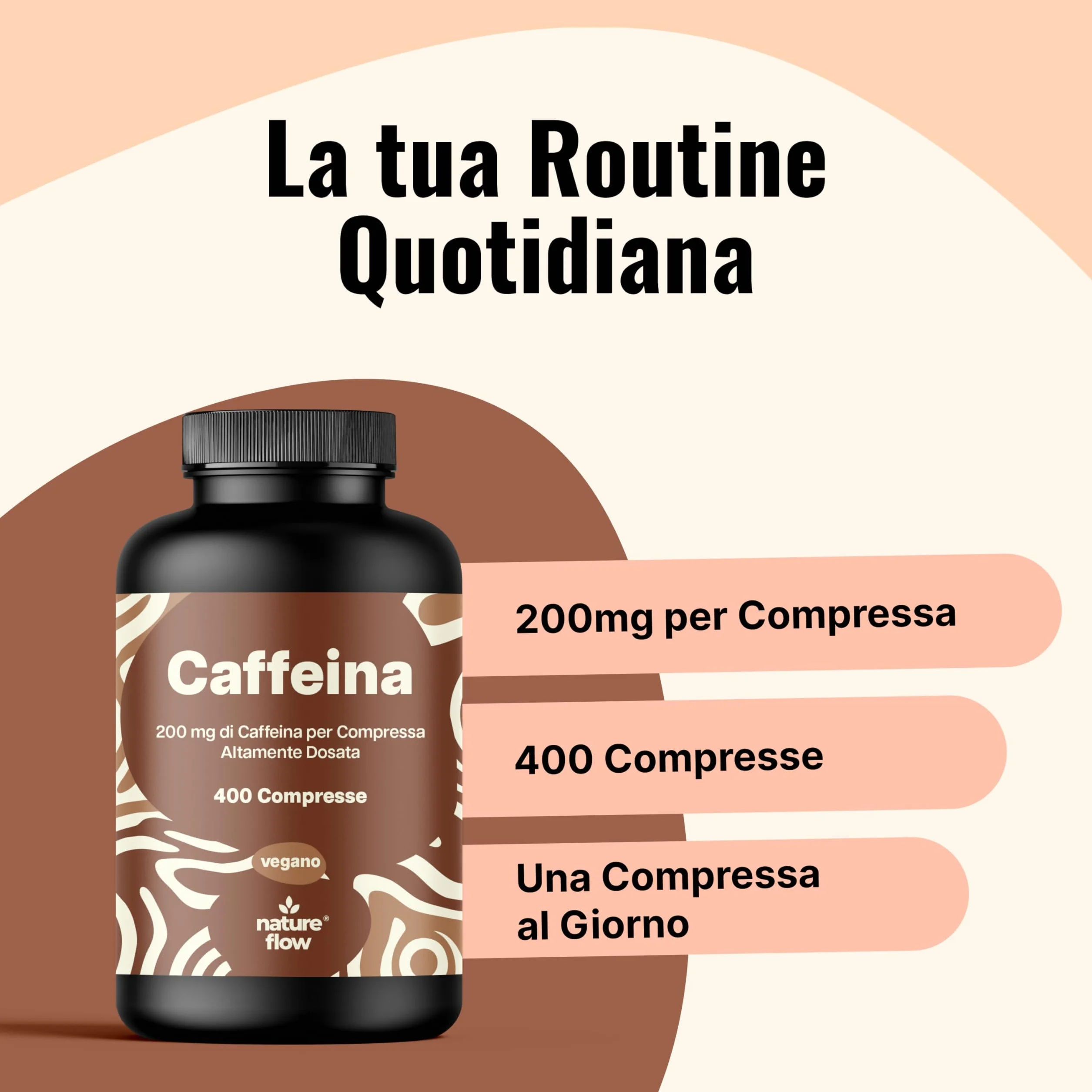 Caffeina Pura 400 Compresse 200 mg Alto Dosaggio Vegano Integratore Prodotto in Germania