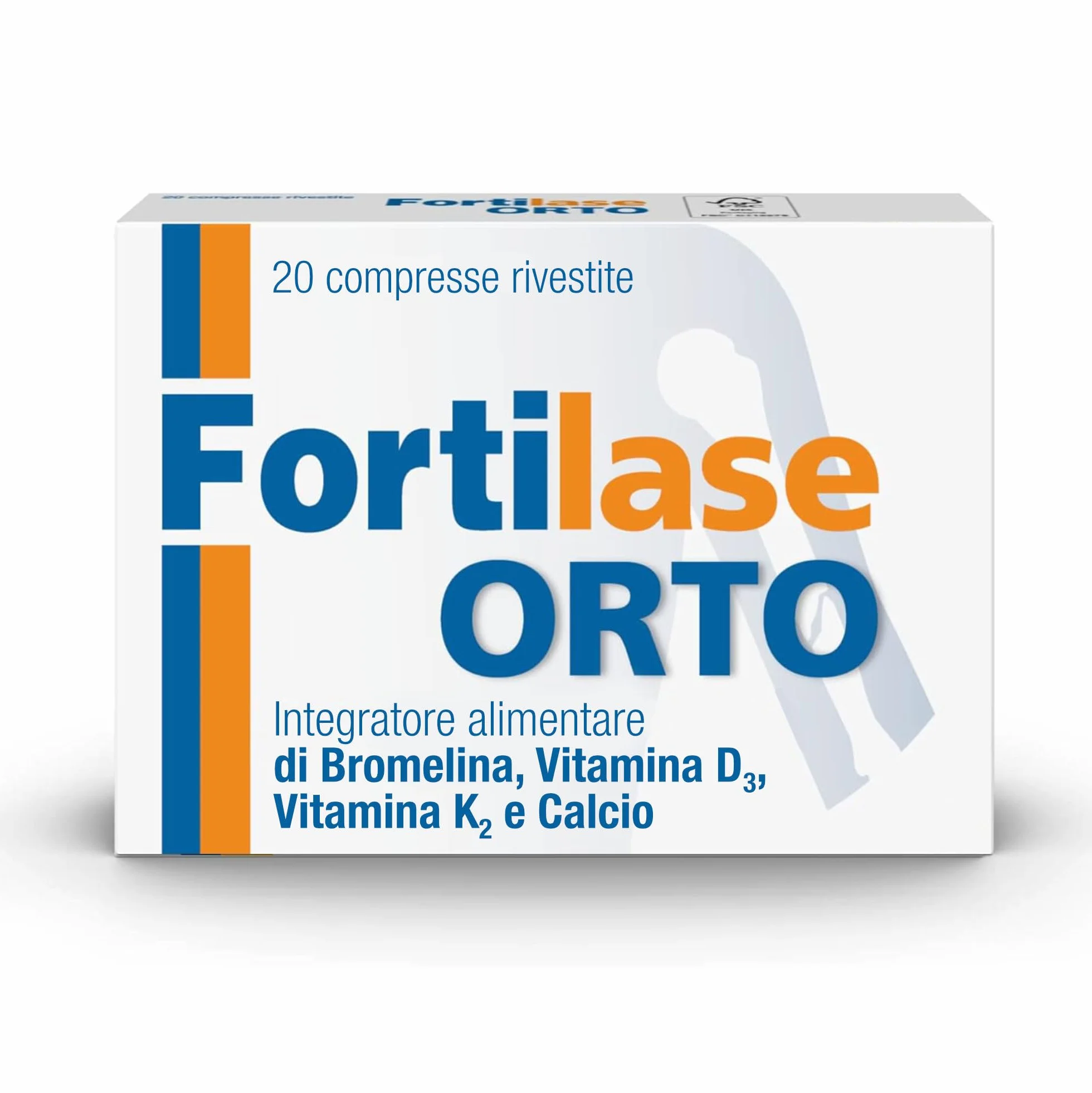 Fortilase Orto, 20 Compresse, Integratore Alimentare di Bromelina, Vitamina D3, Vitamina K2 e Calcio, Supporta il Sistema Osseo e Articolare