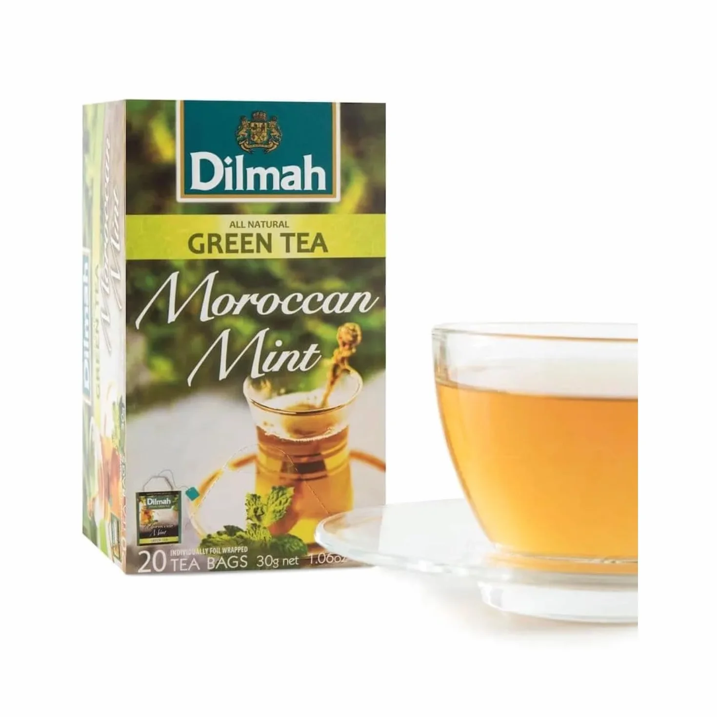 Dilmah® | Puro Tè Verde e Menta Marocchina | Tè Verde Ceylon e Foglie Menta Piperita - 20 Bustine di Tè (30 Gr)