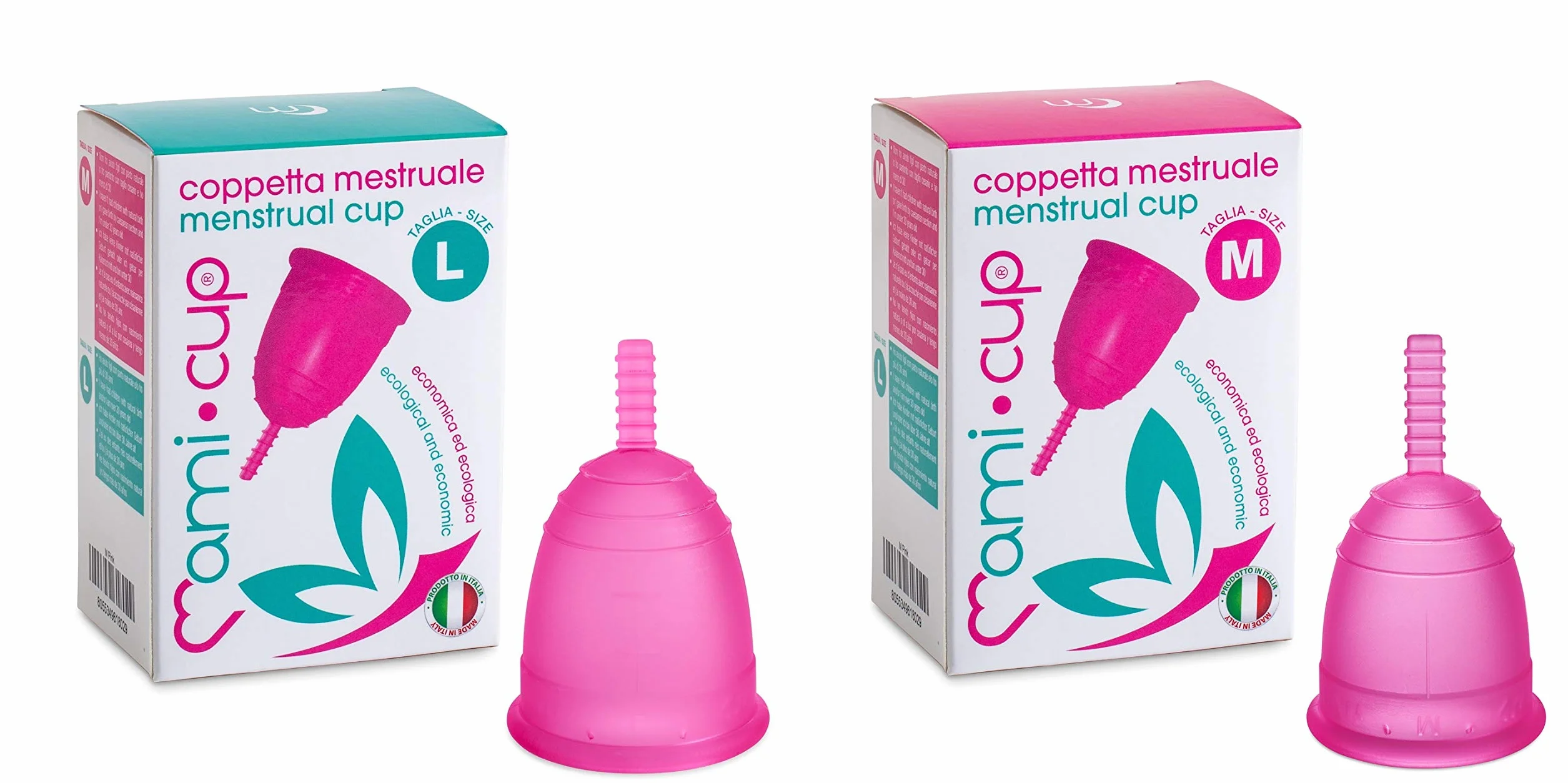 MamiCup Coppetta Mestruale in Silicone Medicale 100% Made in Italy, Morbida, Anallergica, Priva di Lattice e Ftalati, 2 Coppette Rosa, Taglie M+L