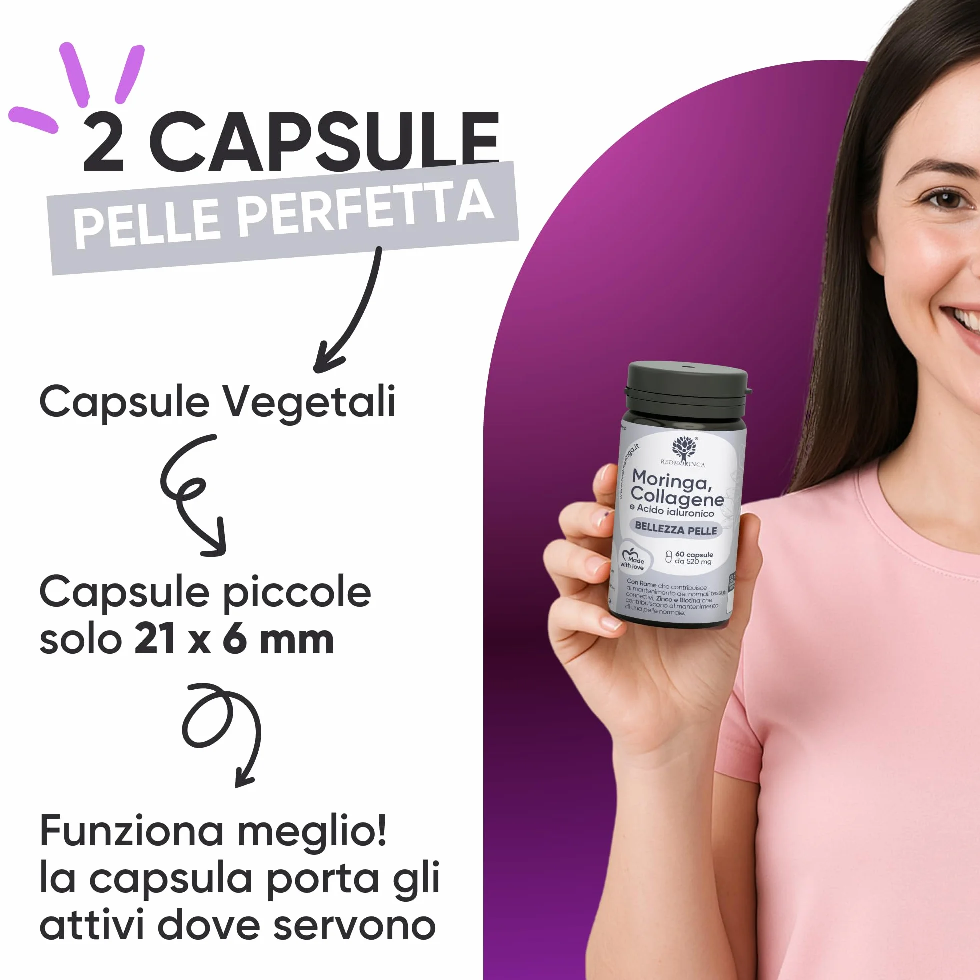Collagene Marino Idrolizzato con Moringa BIO Integratore Pelle e Articolazioni 60 Capsule RedMoringa