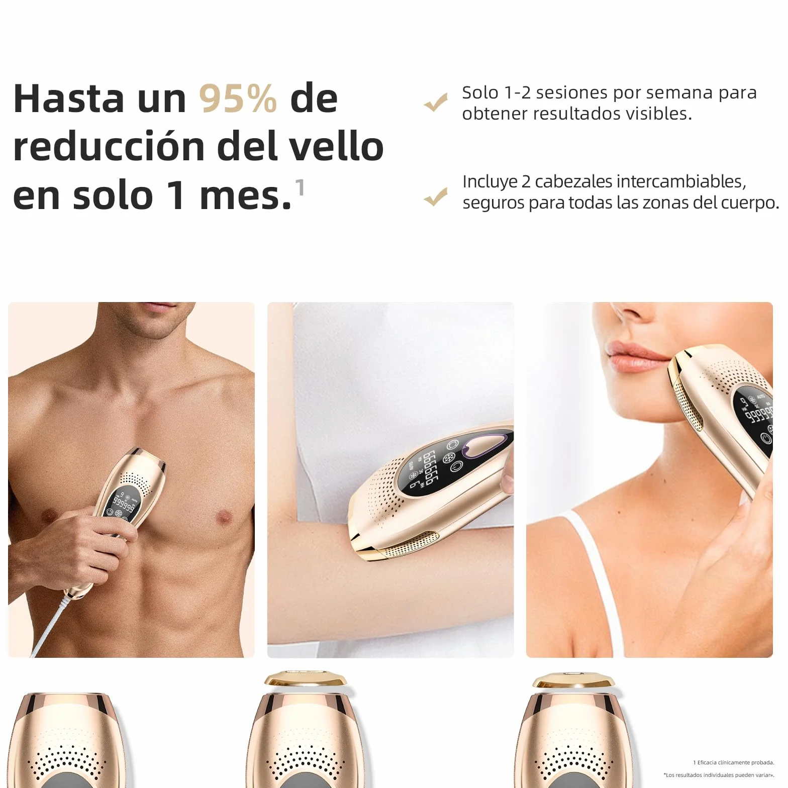 Epilatore Luce Pulsata 9 Livelli Con 6 Accessori, Epilatore Laser Peli Donna/Uomo Con Modalità Manuale E Automatica, Sensore Di Contatto, Funzione Ice Cool per,oro