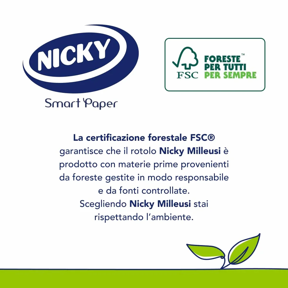 Nicky Milleusi Forte Carta Multiuso 8 Rotoli 3 Veli 180 Fogli FSC