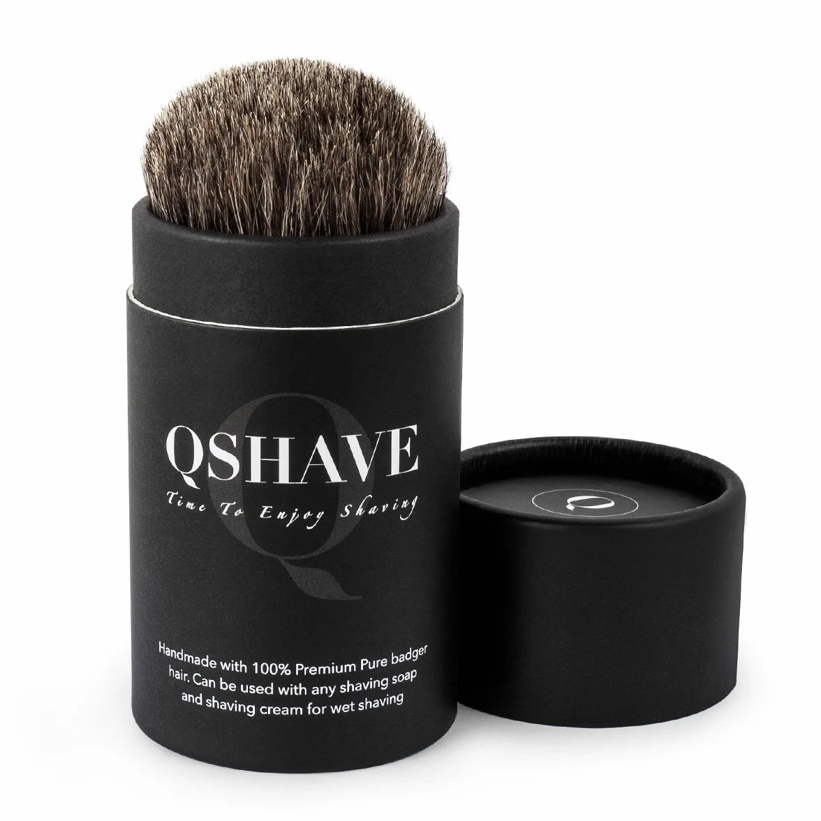 QSHAVE - Pennello da barba fatto a mano, setole di vero pelo di tasso puro al 100%, con vere setole di tasso, manico in legno La scelta migliore per una rasatura umida con rasoio.