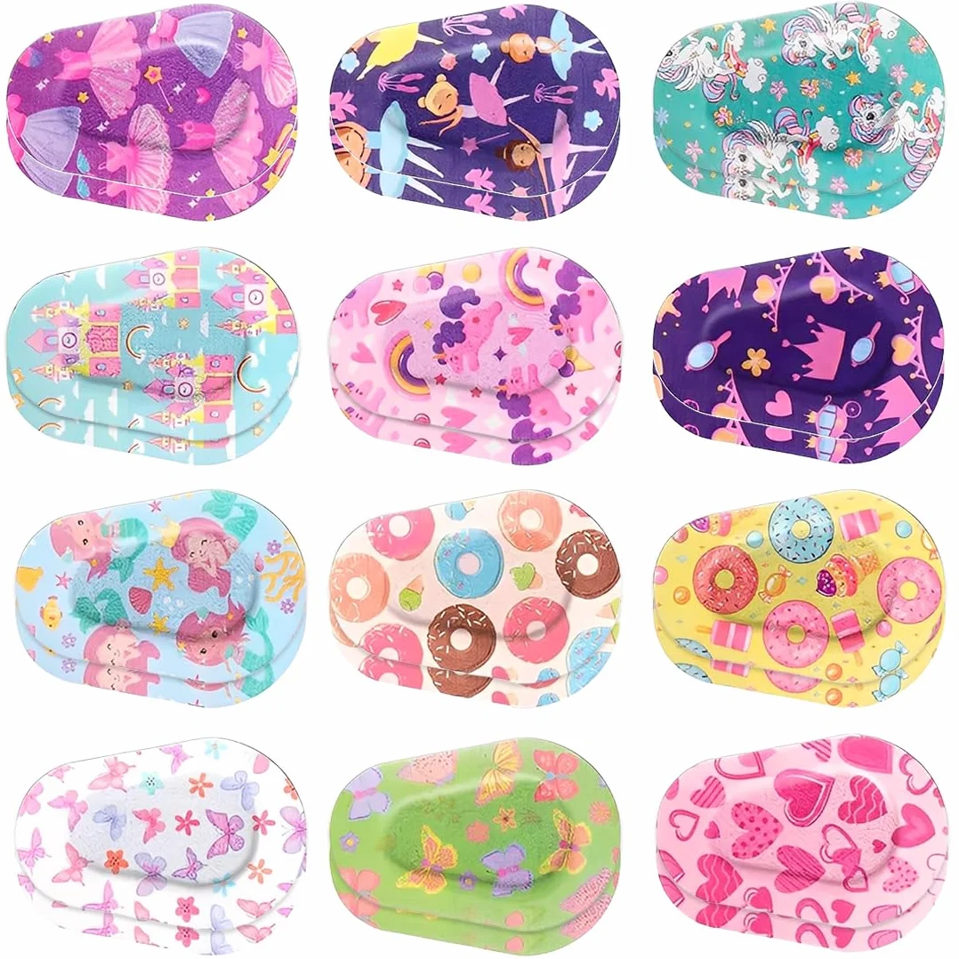 Bende Oculari per Bambini 24 Pezzi Benda Occhio Pigro Adesiva in Cotone Blocca Luce (12 Stili/Coloré)
