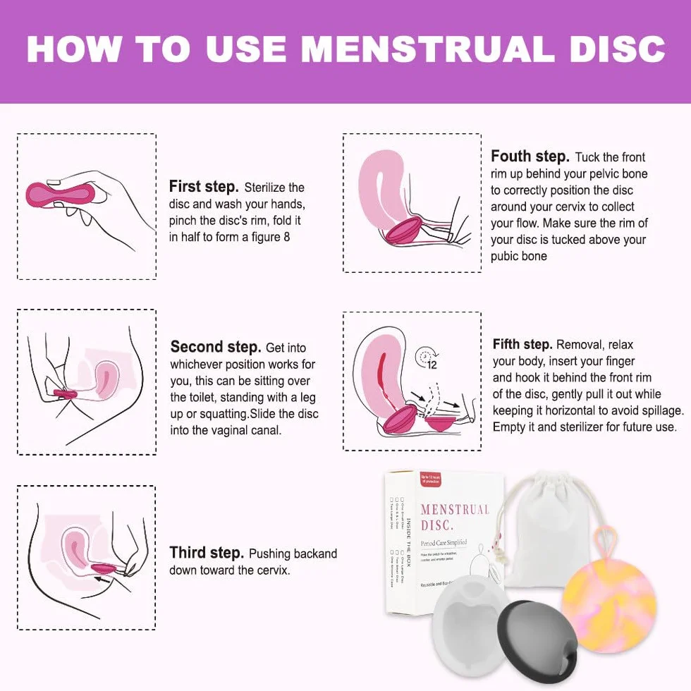 Coppetta mestruale 2 dischi mestruali taglie S+L con tasche portaoggetti,Silicone medico al 100% a tenuta stagna,disco mestruale riutilizzabile e alternativa sostenibile ai tamponi