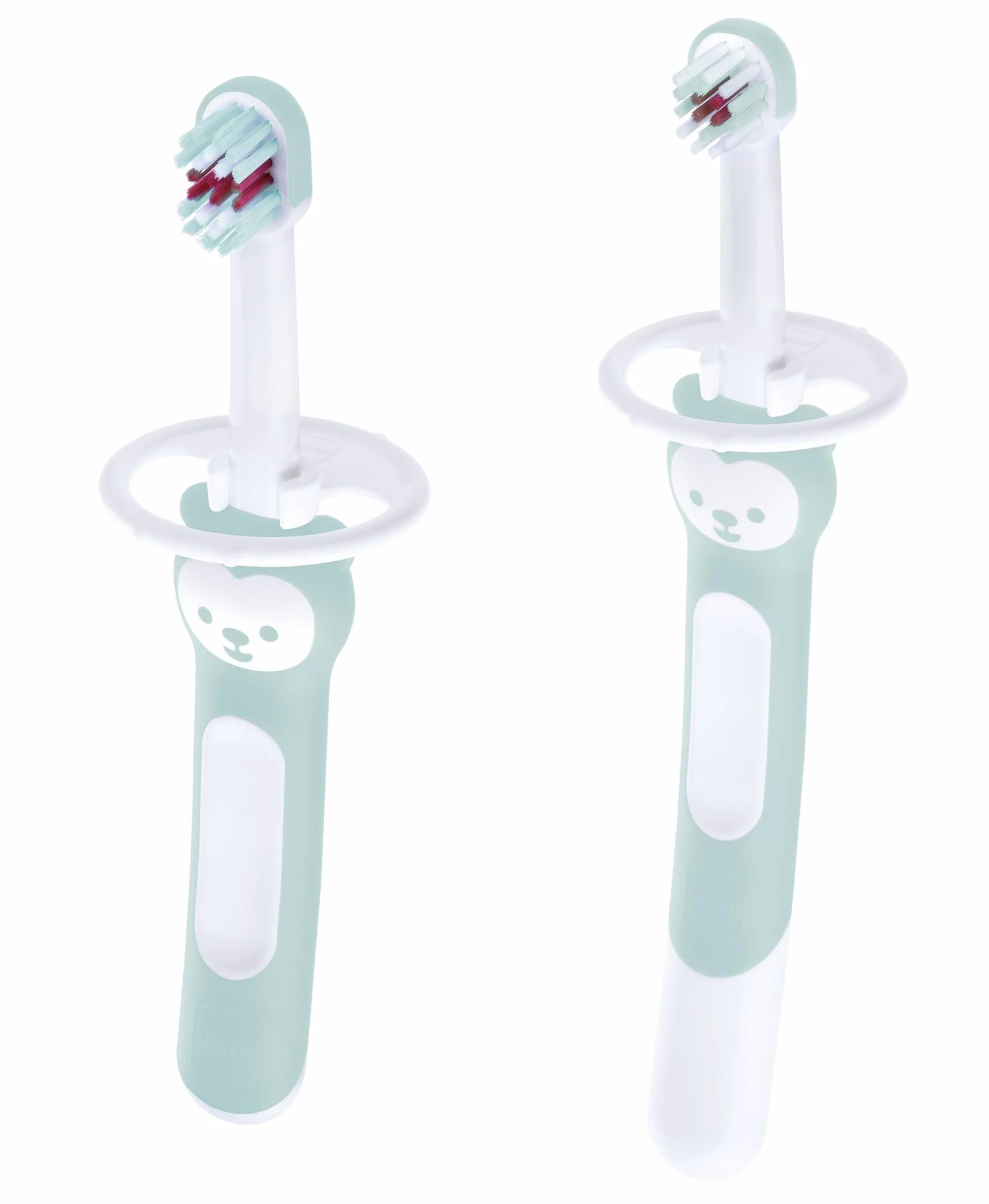 MAM Learn to brush Set C150 - Set di 2 spazzolini da denti: manico lungo e manico corto, con anello di sicurezza, per bambini dai 6 mesi, blu, 2 pezzi