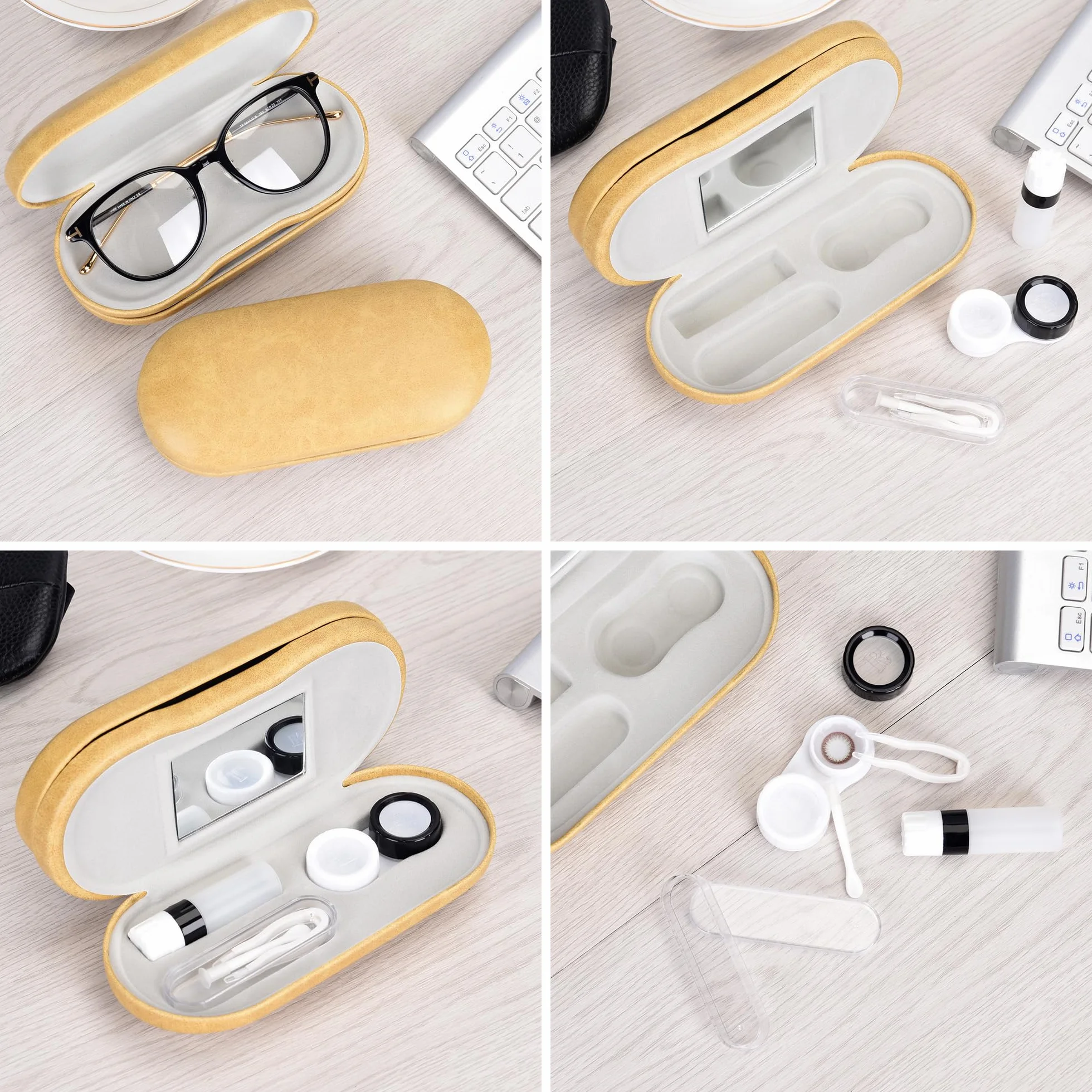 Muf 2 in 1, custodia per lenti a contatto portatile e custodia per occhiali, design doppio uso con specchio integrato, pinzette e soluzione per lenti a contatto, bottiglia inclusa per set da viaggio