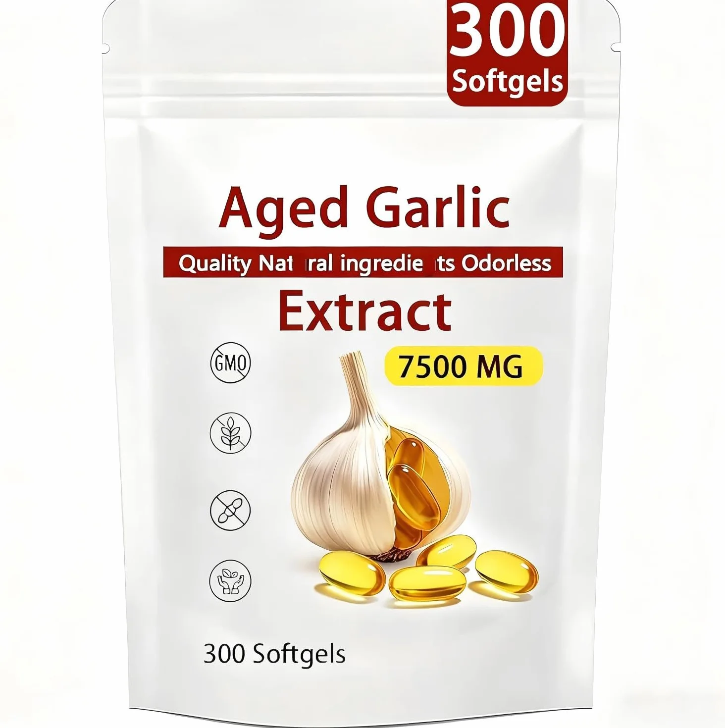 Particelle di aglio invecchiato, inodore, stagionato 2 anni, 7500 mg, 300 capsule,1pcs