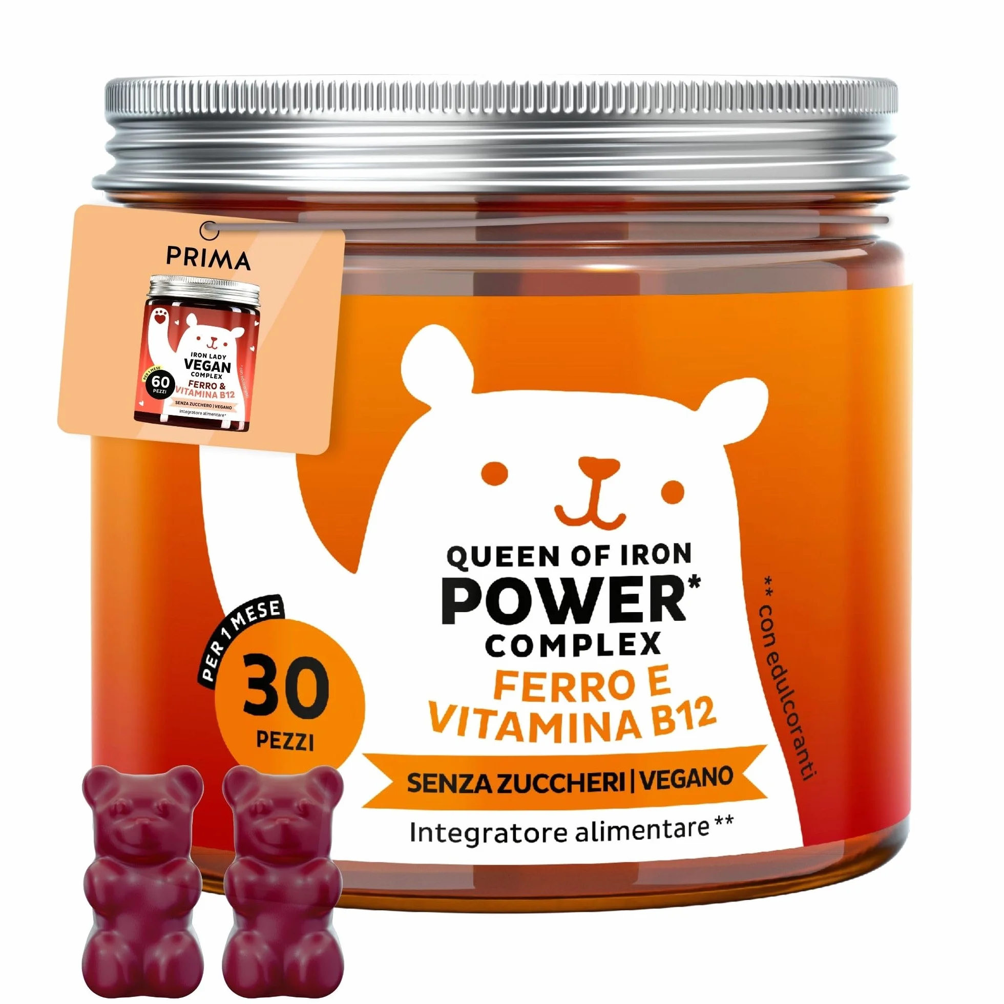 Queen of Iron Power Complex – Integratore Ferro – Difese Immunitarie Gummies – Altamente dosate con Vitamina B12, B1, B6, C, D, Iodio – 30 pezzi (1 mese) – Senza zucchero, Vegane – Bears with Benefits