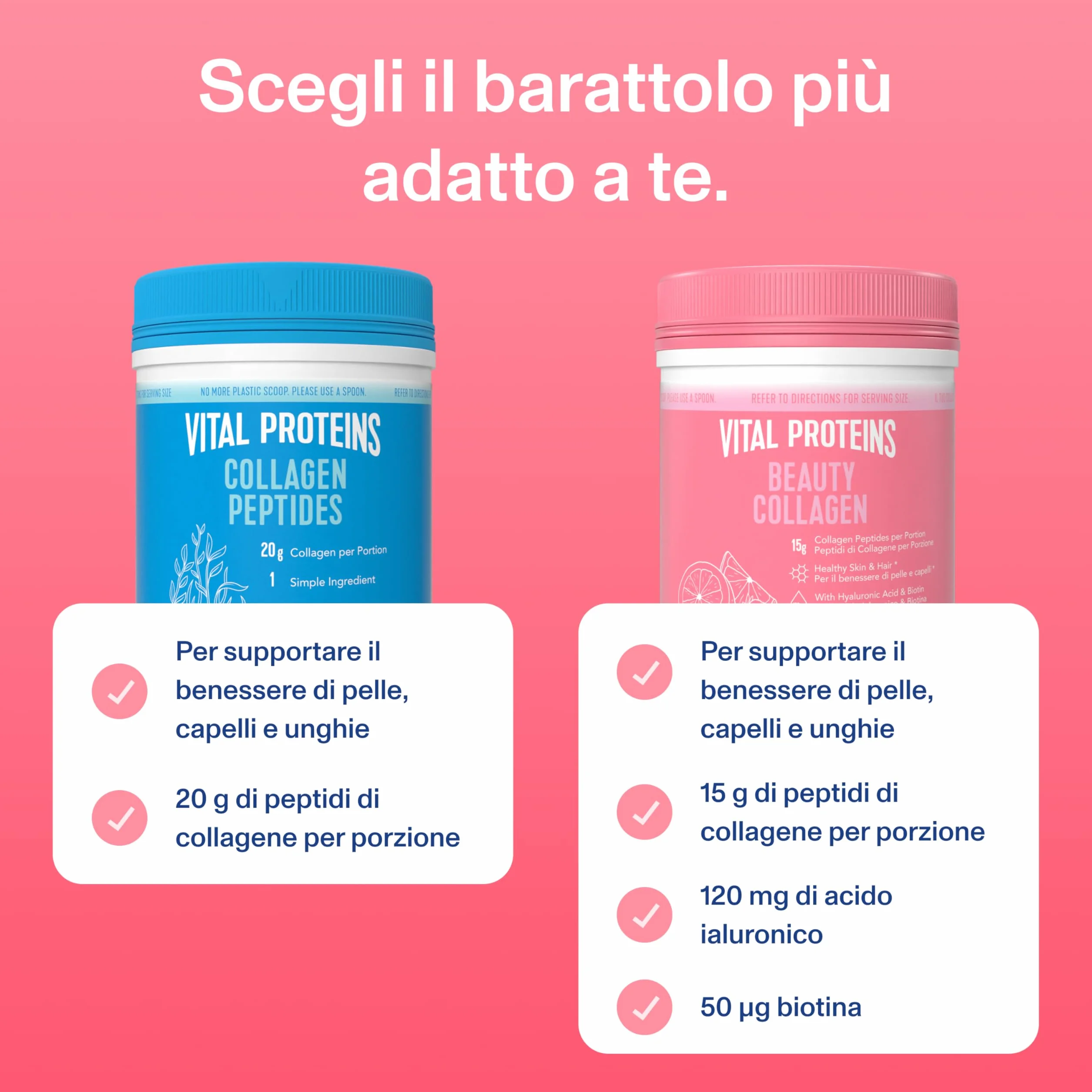 Vital Proteins Beauty Collagen integratore collagene idrolizzato polvere fragola limone 15g peptidi per porzione 271g