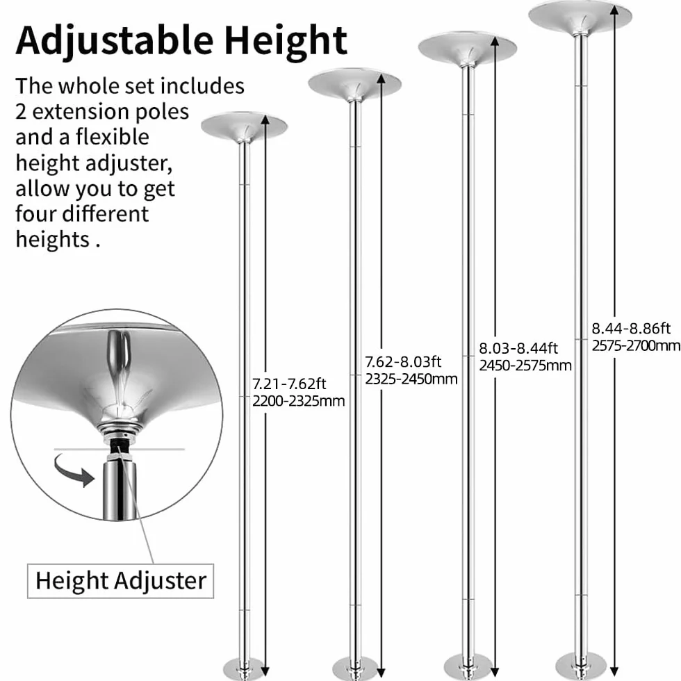 Set bastoncini da ballo regolabili altezza 45 mm 200 kg argento CE