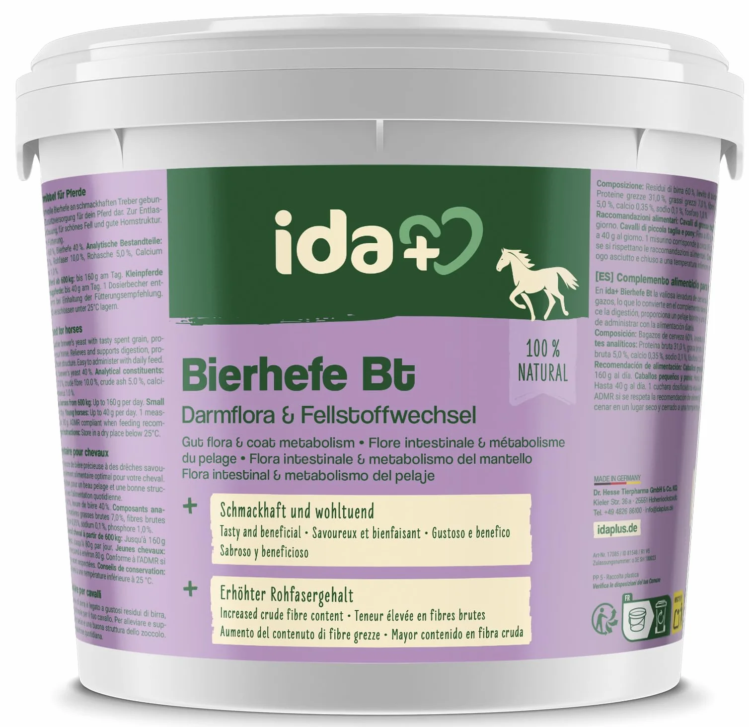 Ida Plus Lievito di birra Bt 6 kg Integratore alimentare per cavalli e pony pelo lucido pelle forte supporta digestione flora intestinale vitamine gruppo B