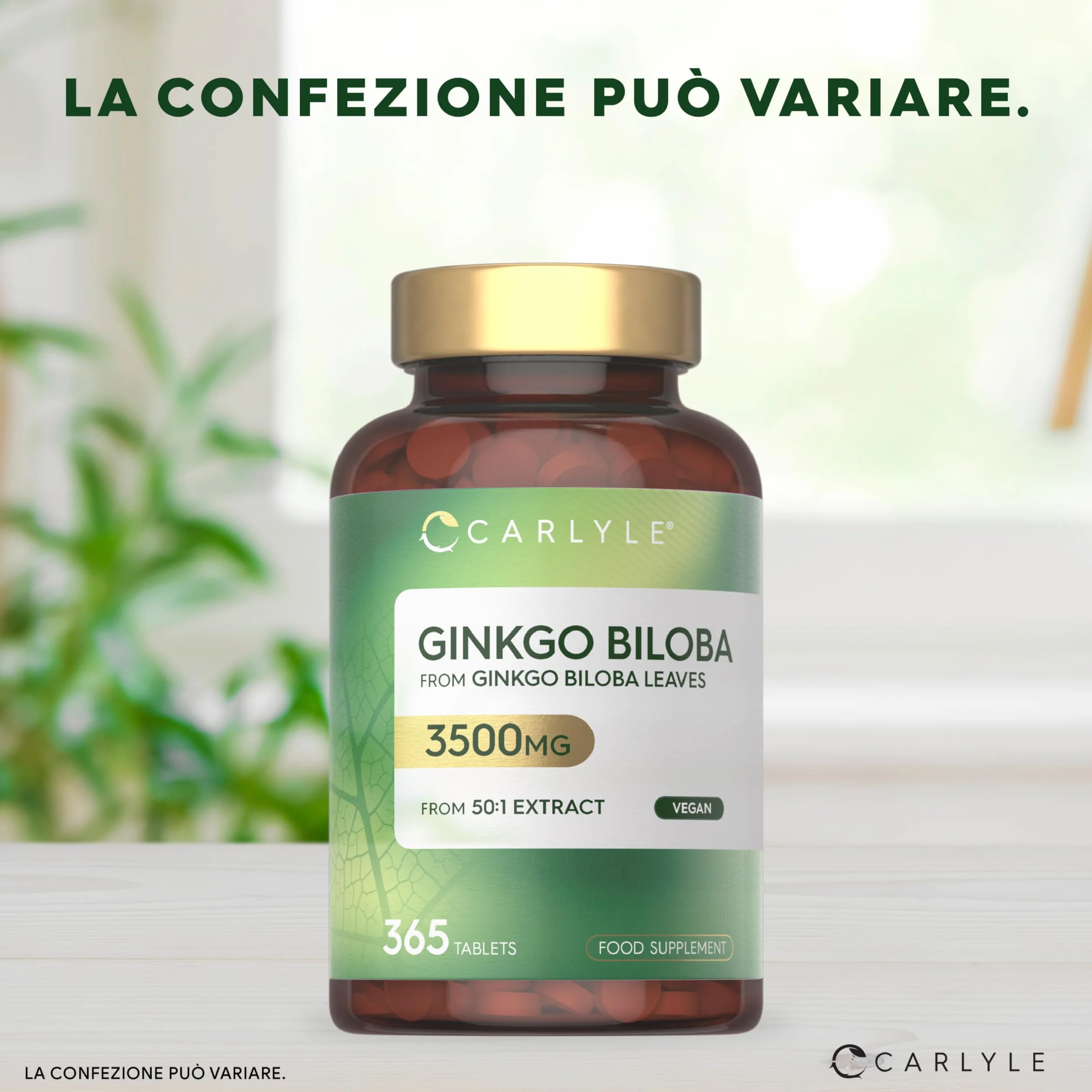 Ginkgo Biloba 3500mg | 365 Compresse | Capsule di estratto di Ginkgo | Fornitura per 1 anno | Alto Dossagio | Carlyle