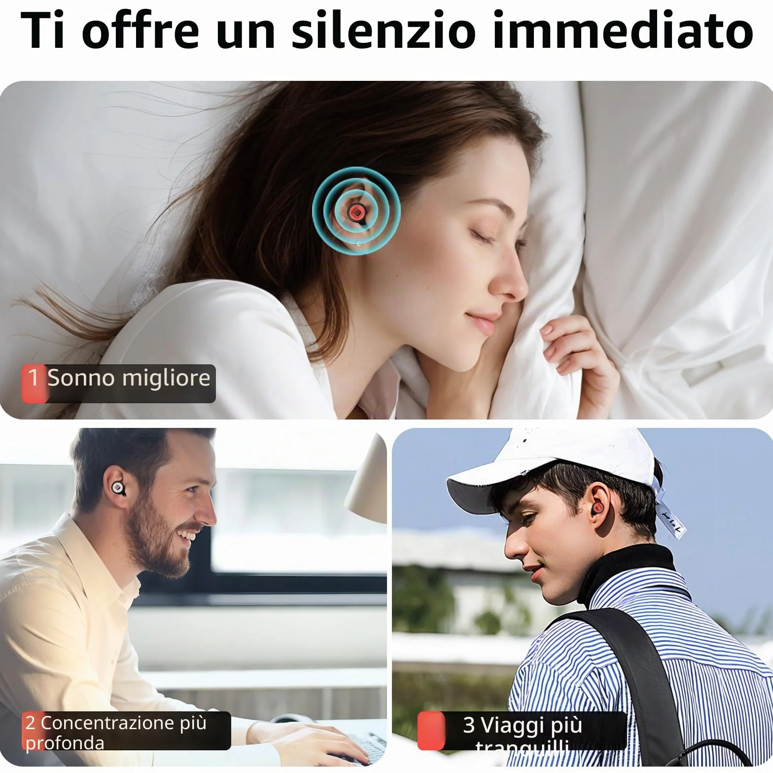 Tappi per orecchie 28 dB riutilizzabili in morbido silicone anti-rumore 2 paia nero/rosso nero/bianco