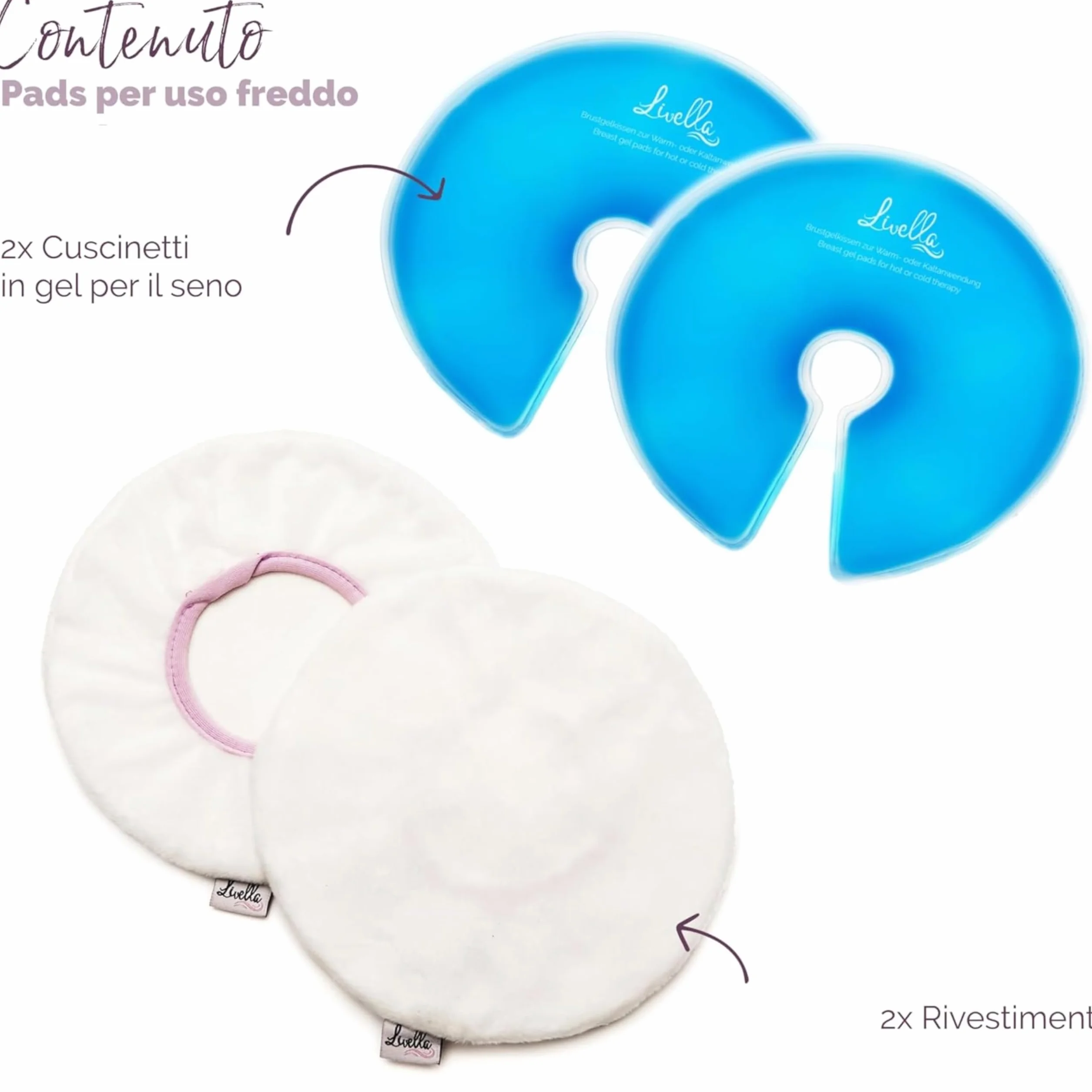 Cuscinetto in gel per il seno Livella 3 in 1 - uso freddo e caldo allattamento tiralatte - 2 pad 2 custodie