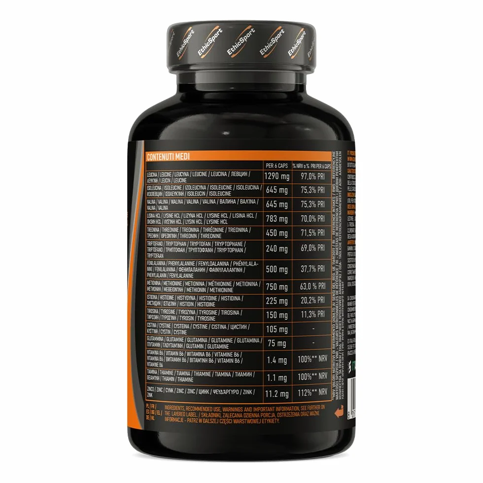EthicSport - Prosintech - Barattolo da 120 cps - Integratore Alimentare di Amminoacidi Essenziali (EAA) con Vitamine e Zinco, utile per massimizzare la sintesi proteica