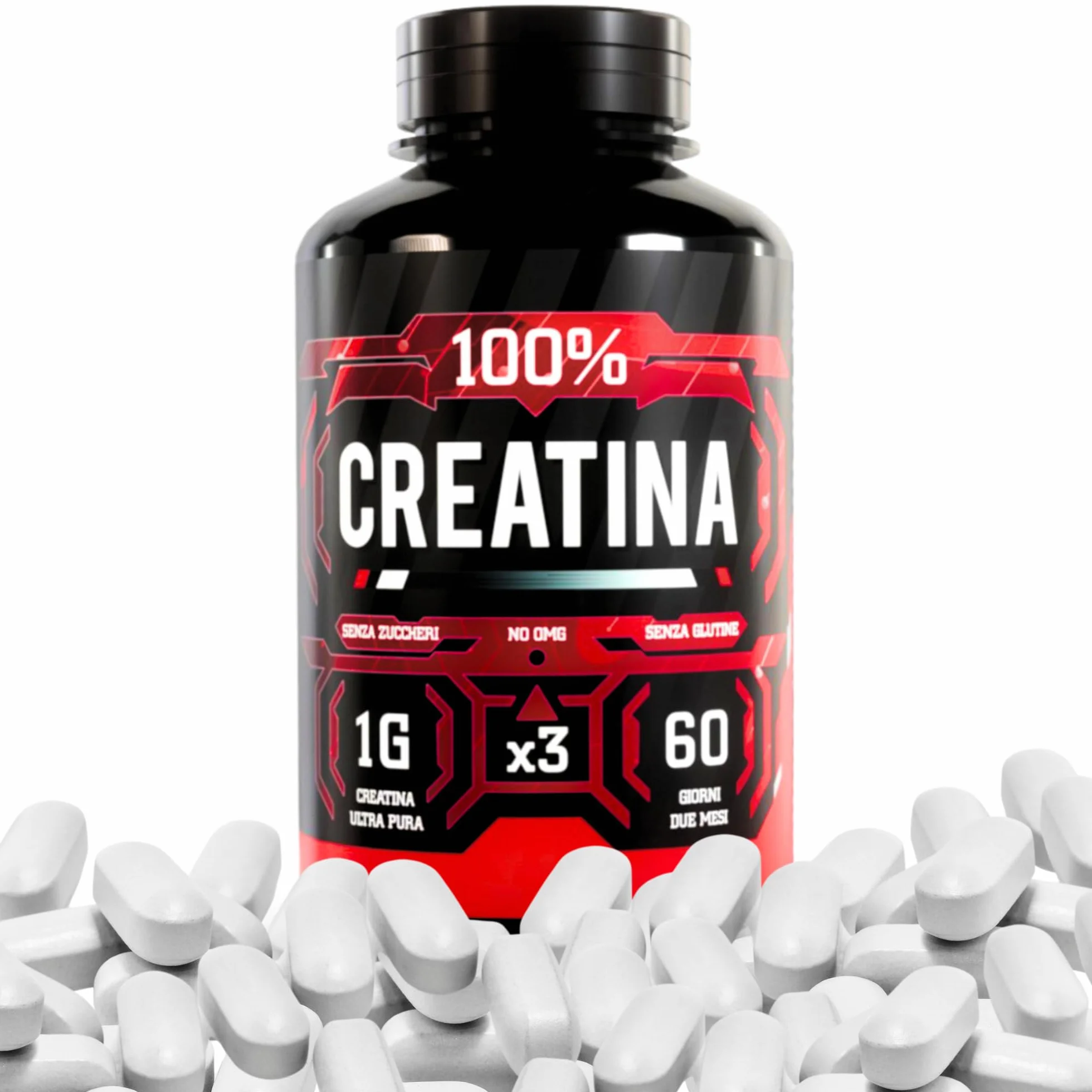 Creatina per Massa Muscolare, Monoidrata (Pura) 180 compresse; Pura Alto Dosaggio - Body Building massa muscolare boost energetico pre e post workout - Creatine Pre e Post Workout