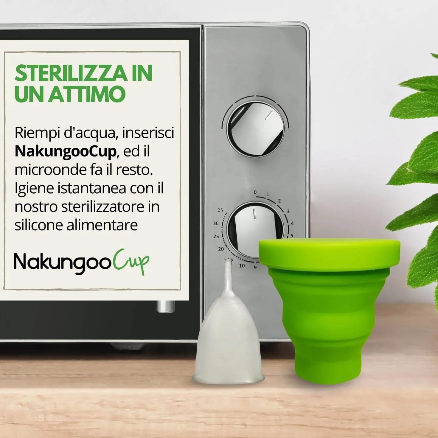 Nakungoo Cup Coppetta Mestruale Morbida 100% Silicone Medicale Certificata, Anallergica, Riutilizzabile per Flusso Abbondante | Kit Completo 2 Taglie (S e L) con Sterilizzatore, Sacchetta e Spazzolina
