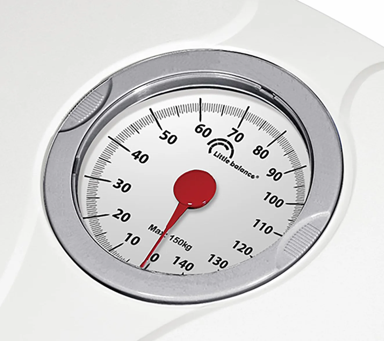 LITTLE BALANCE 8935 Confort 150, Bilancia pesapersone meccanica, Bilancia con schermo XL, Forma compatta, 150 kg, Bianco