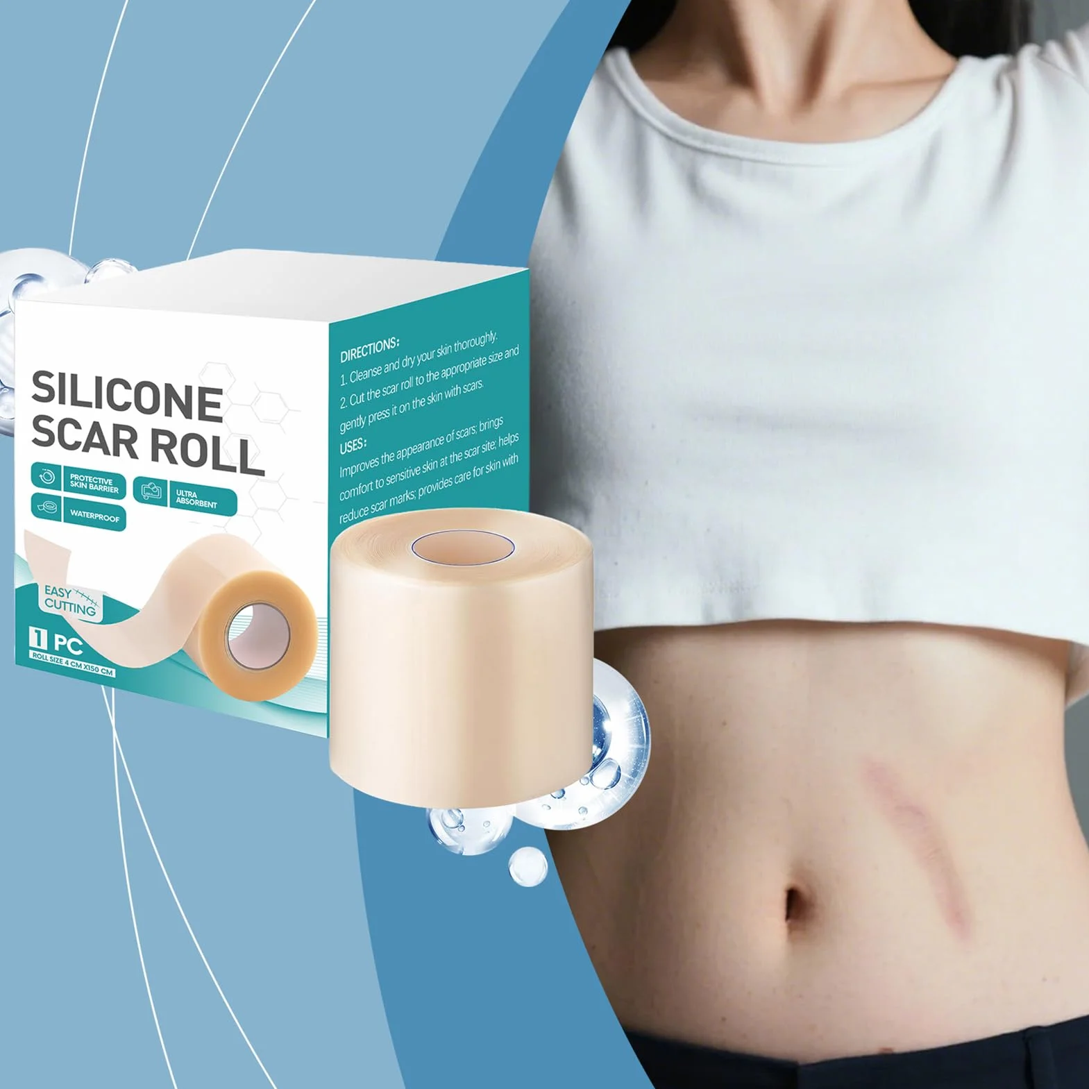 Fogli di cicatrici in silicone per viso, nastro guarigione ustioni, strisce riparazione veloce