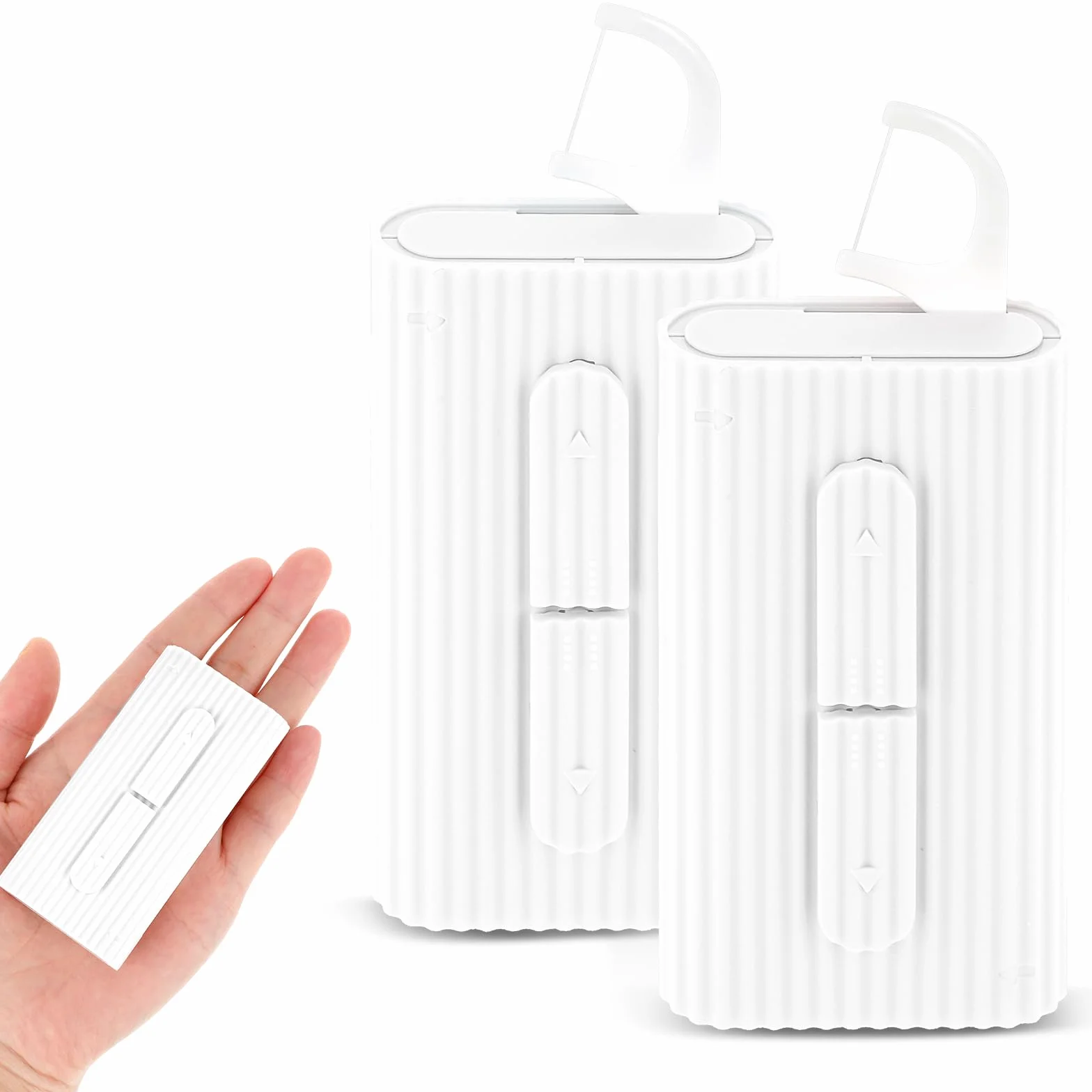 Andibro Scatole portatili per filo interdentale, 2 pezzi 20 plettri dispenser per filo interdentale ricaricabile strumento da viaggio per la pulizia dei denti Automatici di Bastoncini (Bianco)