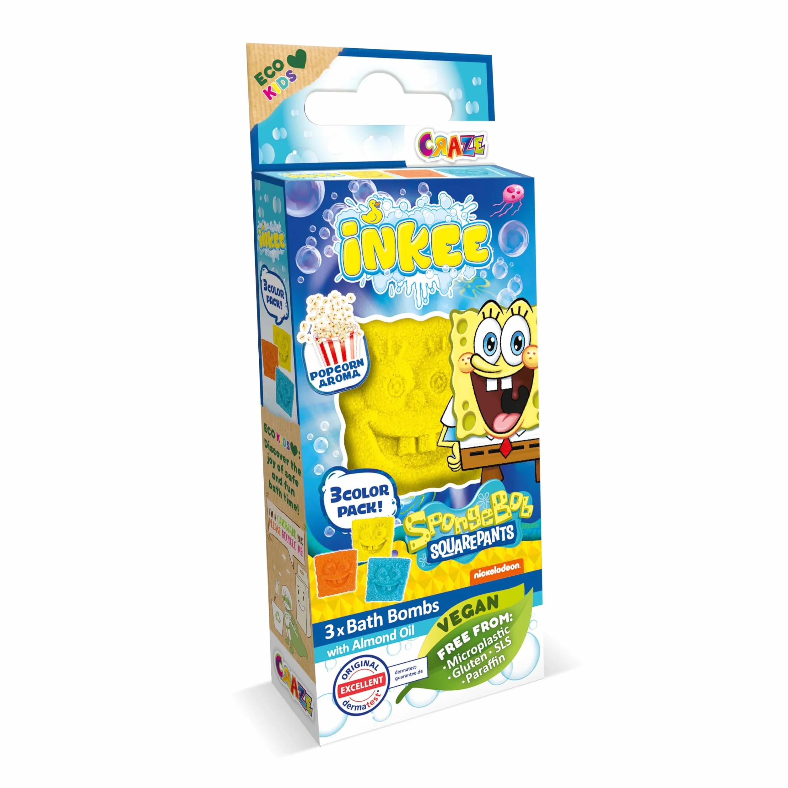 INKEE Mini Pack Spongebob, Set Di 6 Pompe Da Bagno Per Bambini Con Forme Di Spongebob e Aromi di Popcorn, Divertimento Garantito