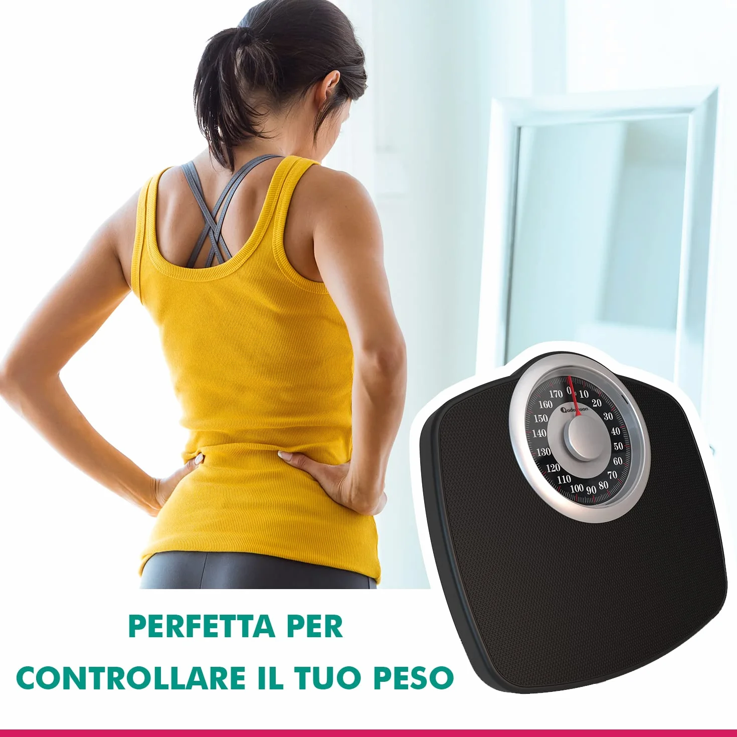 Adamson A25 Bilancia per Peso Corporeo - Fino a 180 KG - Quadrante Da 5,3” SU Piattaforma 31x30cm - Superficie in Gomma Antiscivolo - Bilancia Da Bagno Analogica Ad Precisione - 20 Anni DI Garanzia