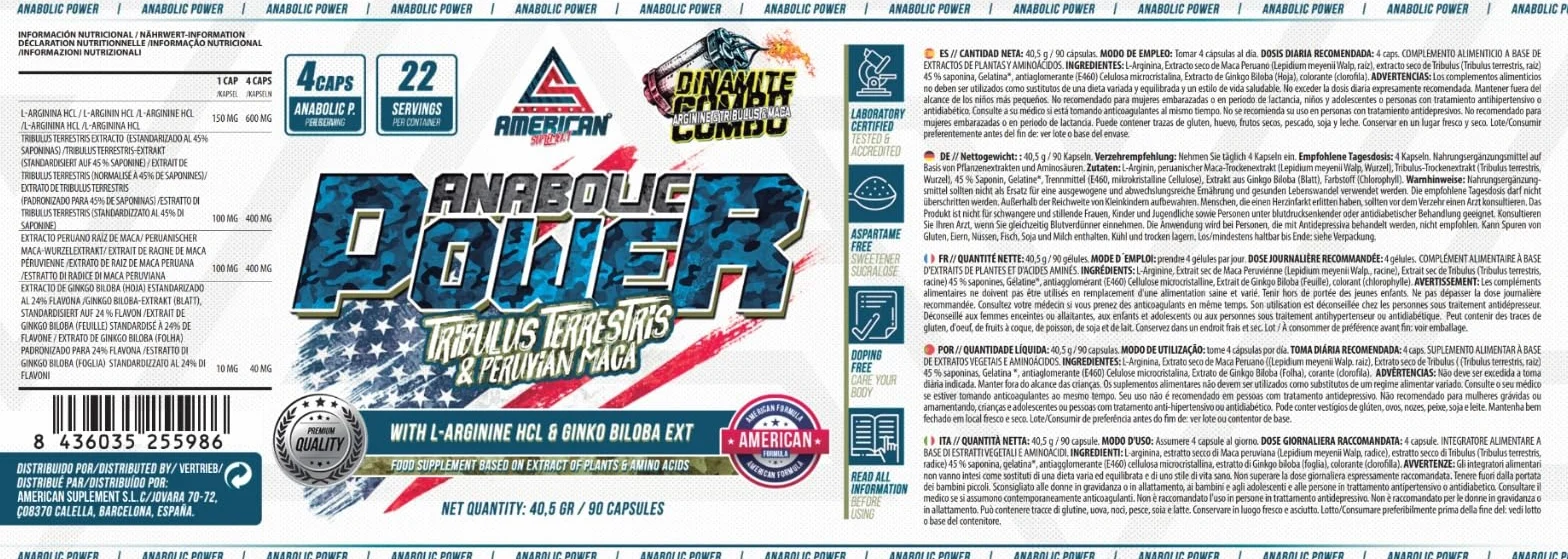 ANABOLIC POWER | Anabolizzanti Naturale | Gusto Neutro | Aiuta ad Aumentare la Tua Massa Muscolare | Arricchito con Ginkgo Biloba | 90 Capsule