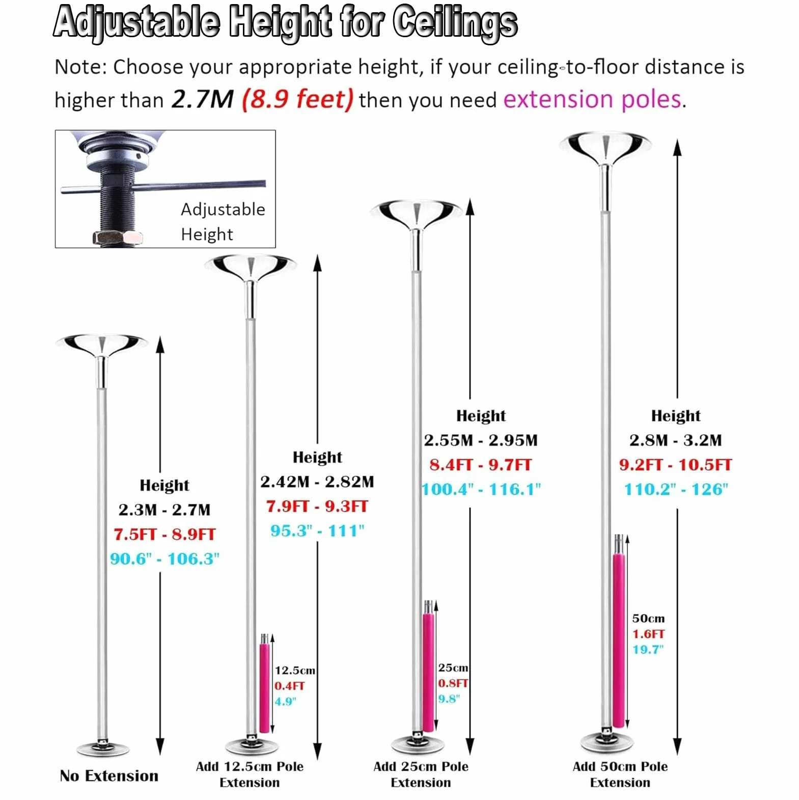 Bastone rotante a 360° statico 45 mm silicone per camera da letto studio fitness