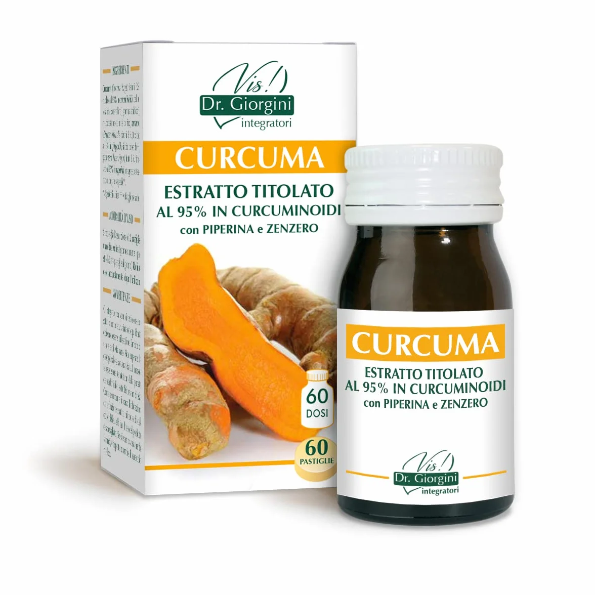 Dr Giorgini Curcuma Estratto Titolato 95% Curcuminoidi con Piperina e Zenzero Pastiglie 30g