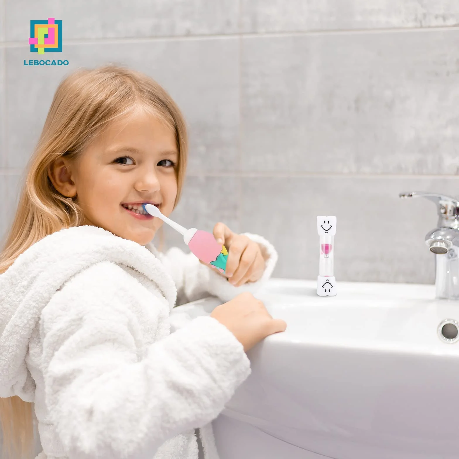 Spazzolino da denti per neonati 0-7 anni, spazzolino da denti con setole extra morbide al 100% in gel di silice di grado alimentare, con clessidra timer orologio e scatola di