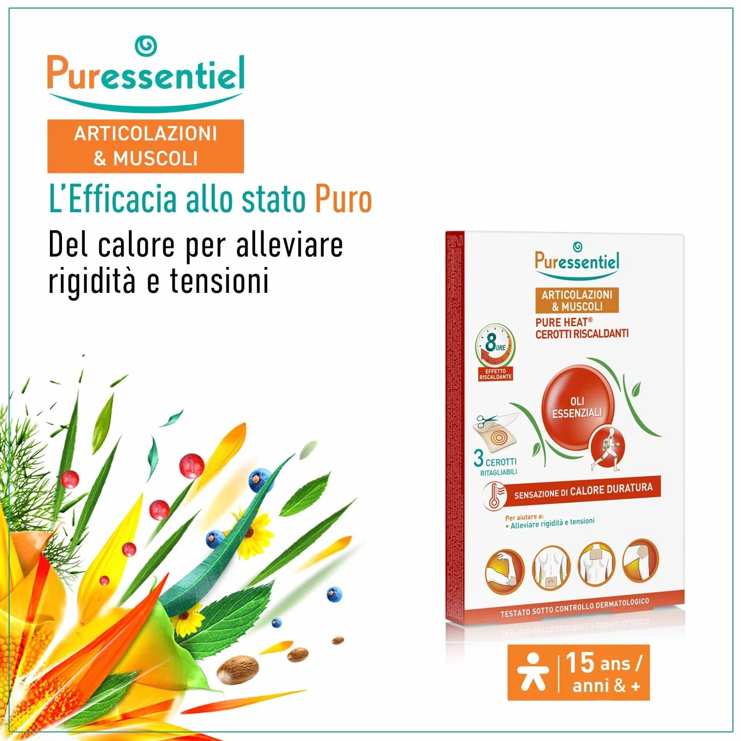 Puressentiel Cerotti riscaldanti Articolazioni e Muscoli 14 oli essenziali Capsico 8 ore 3 cerotti