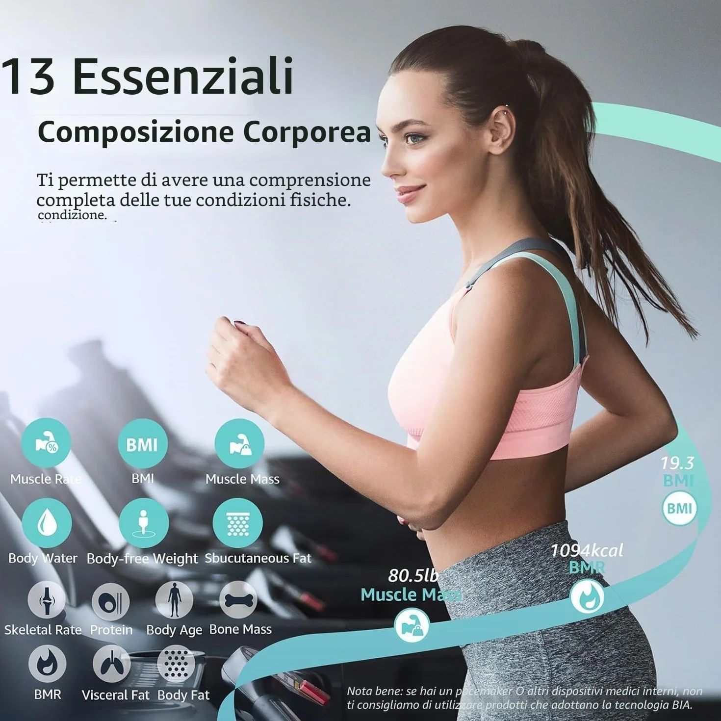 Posture Bilancia Pesapersone Digitale Smart da Bagno Analizza 13 Elementi Composizione Corporea Bluetooth BMI 180 kg Nero