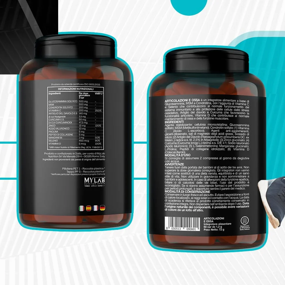 ARTICOSS Integratore per Articolazioni Ossa e Cartilagini con Glucosamina Condroitina Msm Artiglio del Diavolo, Vitamina C e Vitamina D, Collagene e Acido Ialuronico. 60 compresse