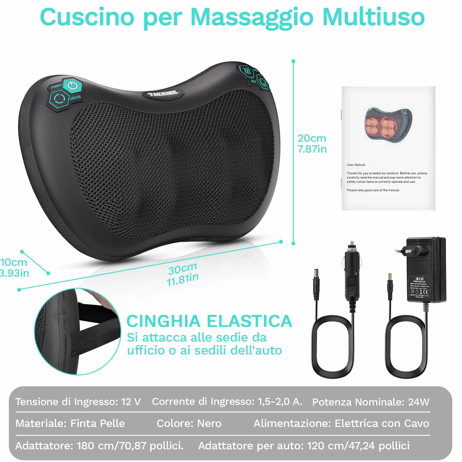 TAKRINK Cuscino Massaggiatore Elettrico Cervicale per Collo e Schiena con 8 Nodi Shiatsu, 3 Velocità Regolabili, Cambio di Direzione Automatico, Rilassarsi Muscolare Adatto a Casa Ufficio