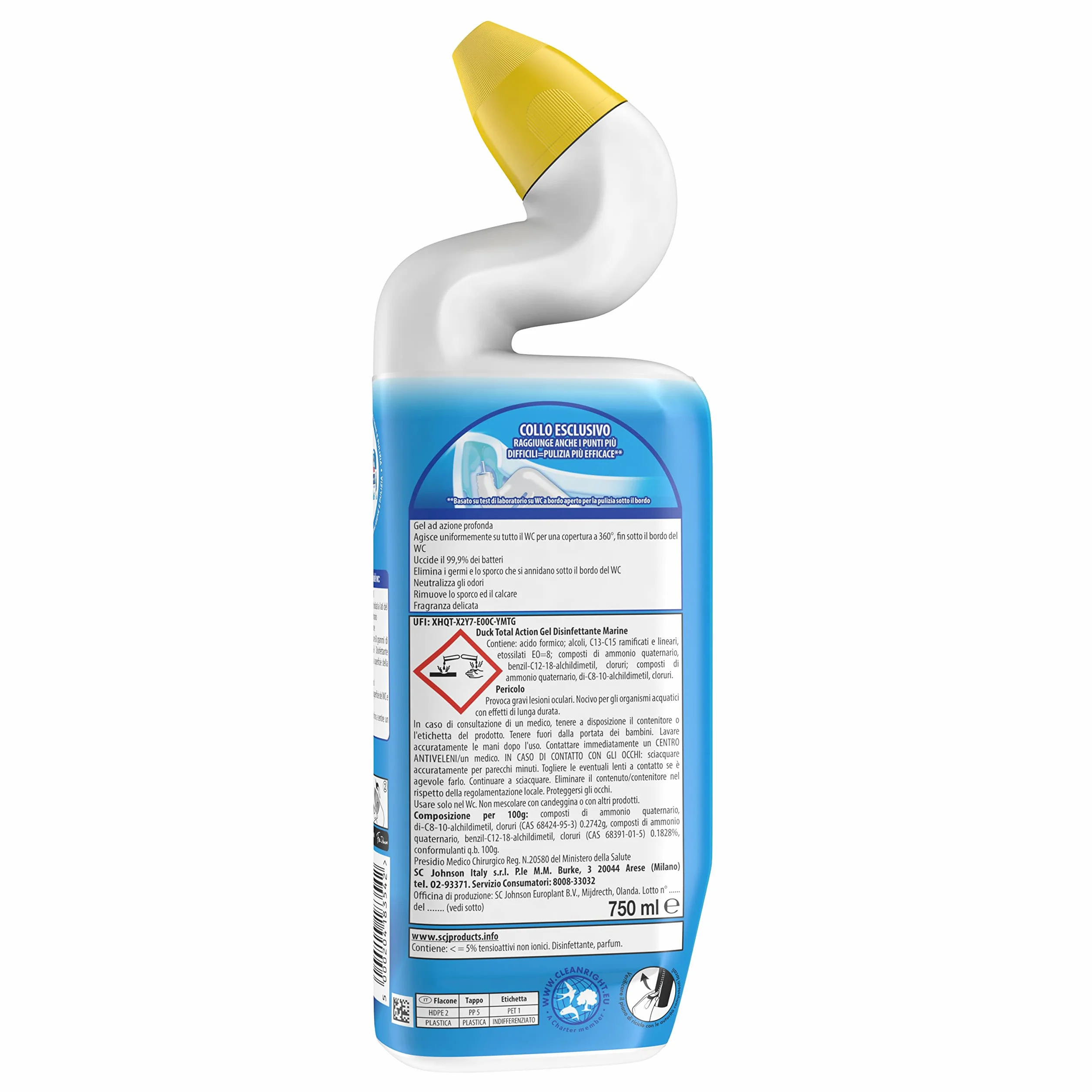 Duck WC Gel Disinfettante - Liquido per WC, Uccide fino al 99,9% dei batteri, Fragranza Marine, Formato Scorta da 12 pezzi