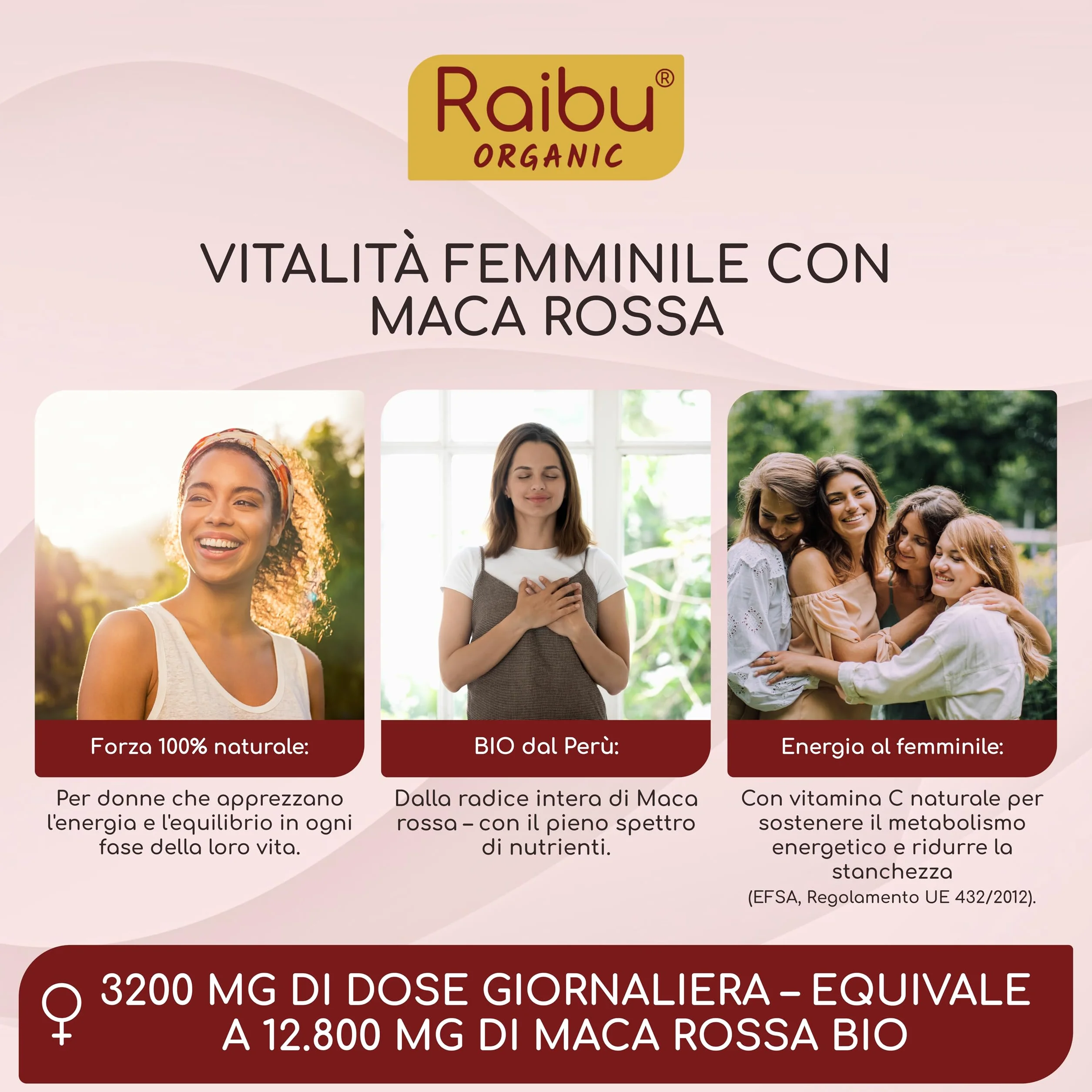 Maca Rossa Peruviana BIO - 180 capsule da radice di Maca Peruviana - Equilibrio ormonale per donna - 3.200mg per dose giornaliera (equivalenti a 12.800mg di radice del Perù) - Con vitamina C naturale
