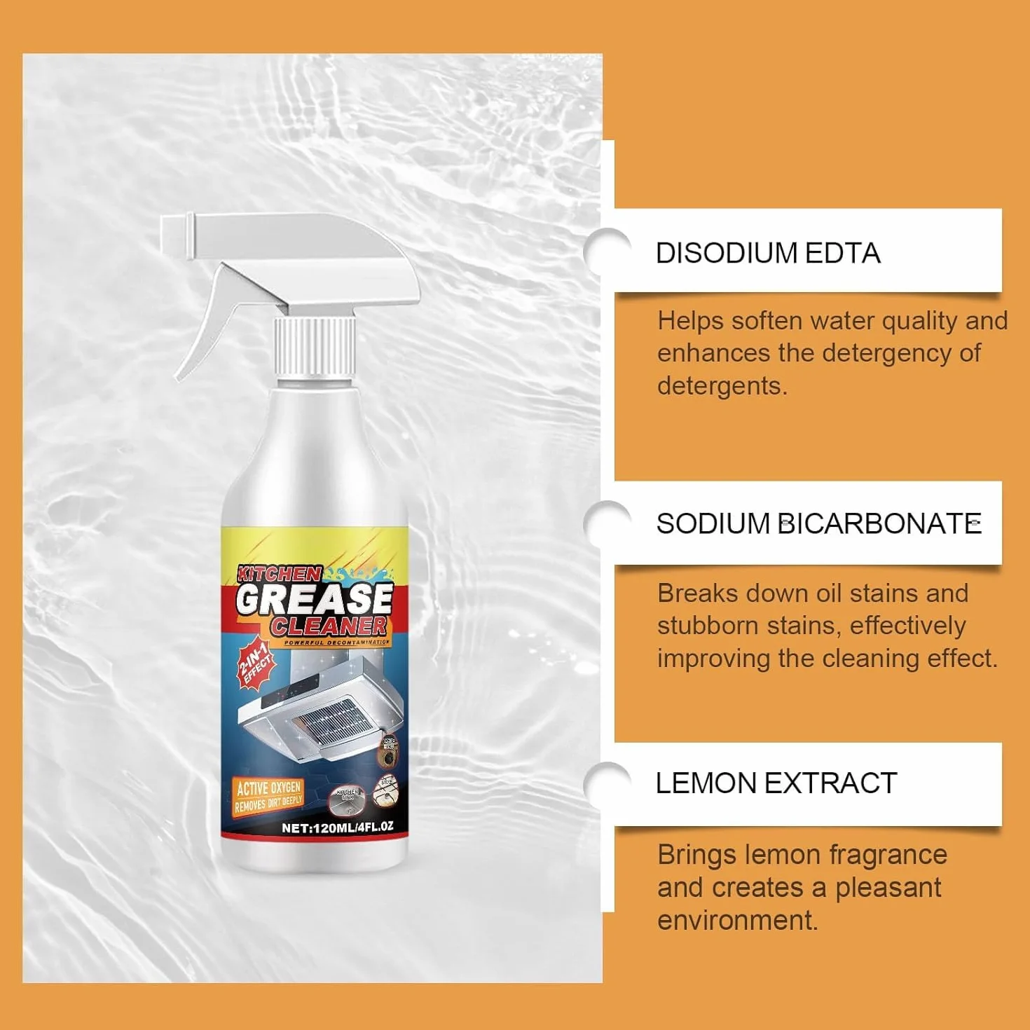 Detergente spray multiuso in schiuma per grassi da cucina e macchie di olio pesanti