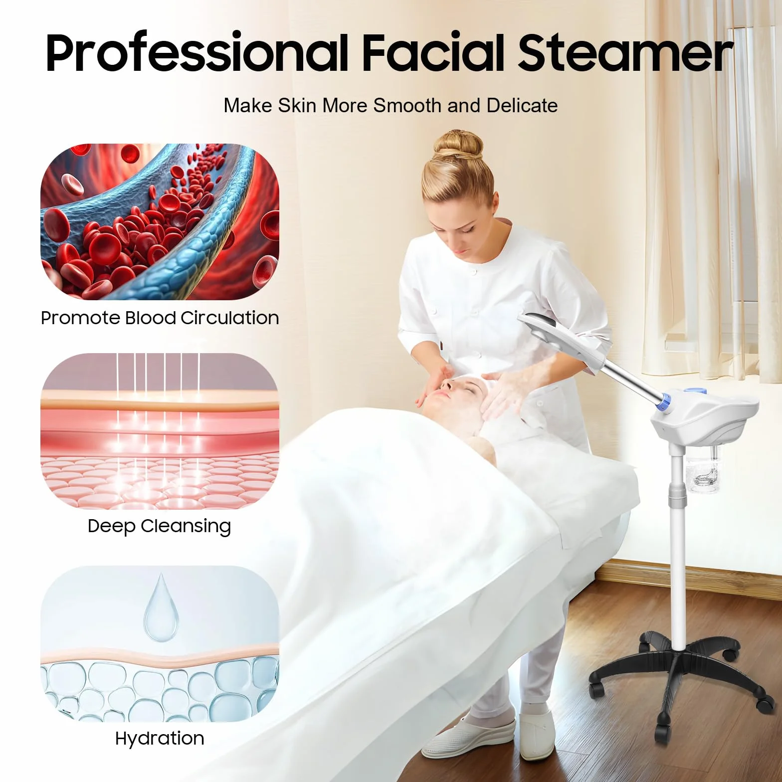 Vaporizzatore viso professionale con ugello girevole 360° per pulizia profonda
