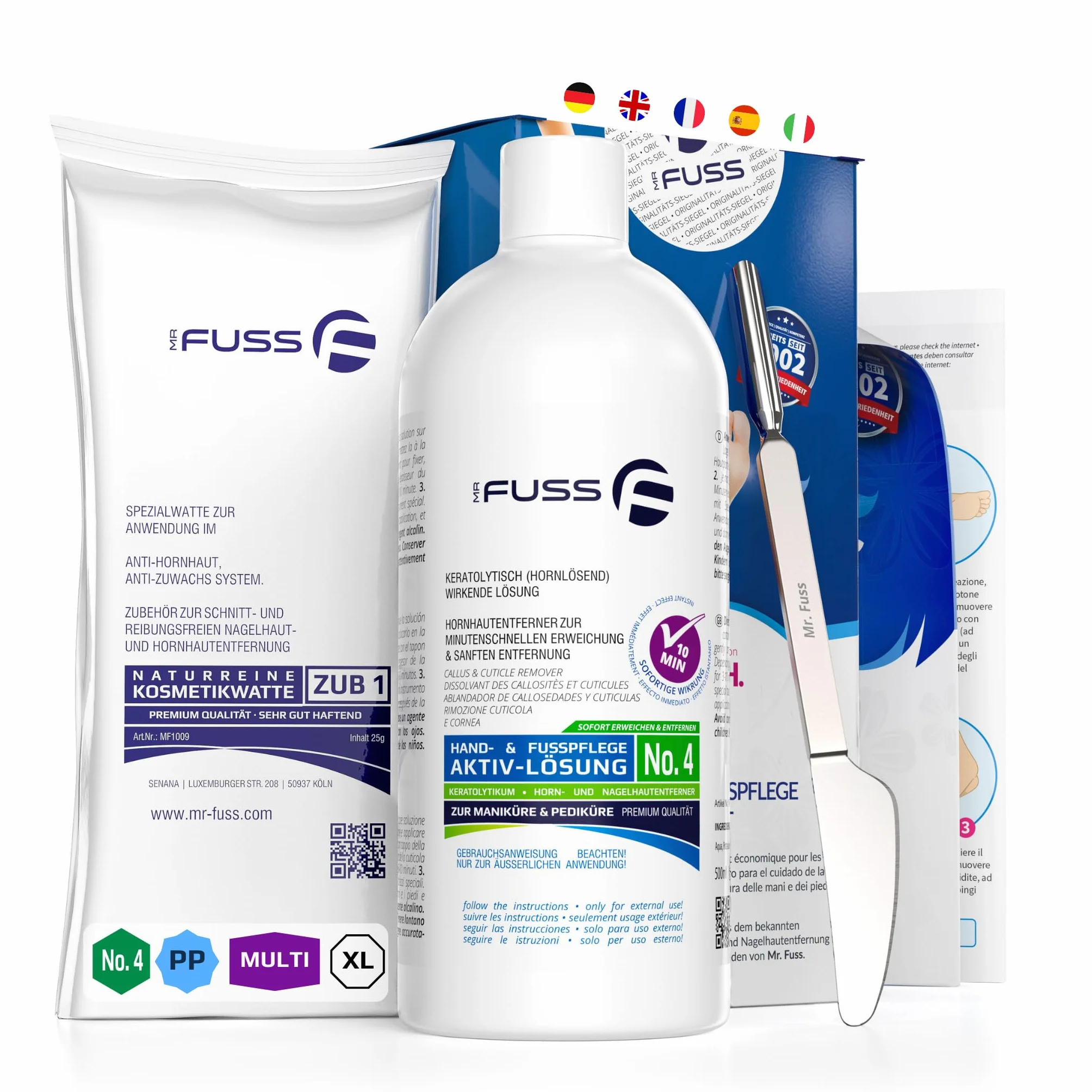 Mr. Fuss N. 4 Plus Pack Multi Grande 500 ml - Soluzione attiva ammorbidente rapido per cuticole, confezione risparmio 3 pezzi