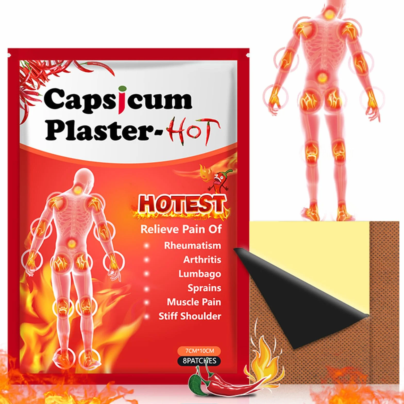 Patch termiche della Capsaicina,Patch termiche,Patch termiche di capsaicina naturale,Alleviare la tensione muscolare,Patch termiche per il corpo 40PC