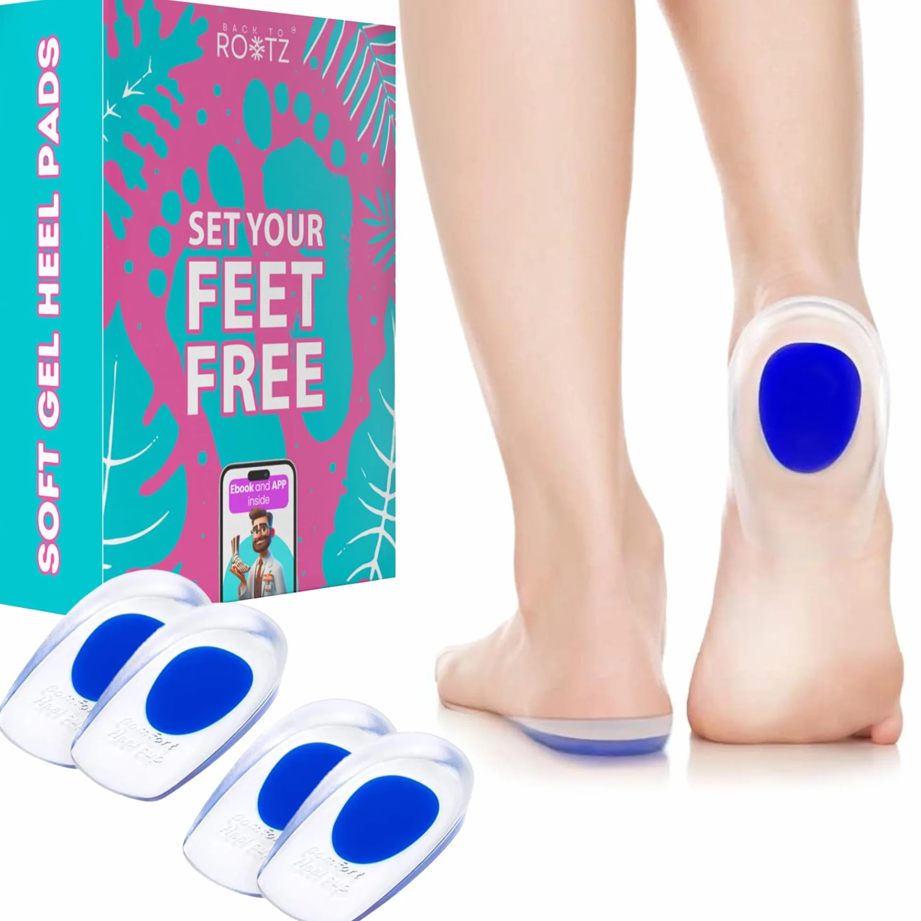 ROOTZ | 2 Paia di Talloniere in Silicone per Spina Calcaneare e Tallonite | Solette Gel con Inserto Shock Absorber Blu per Sollievo dal Dolore | Taglia (35-41)